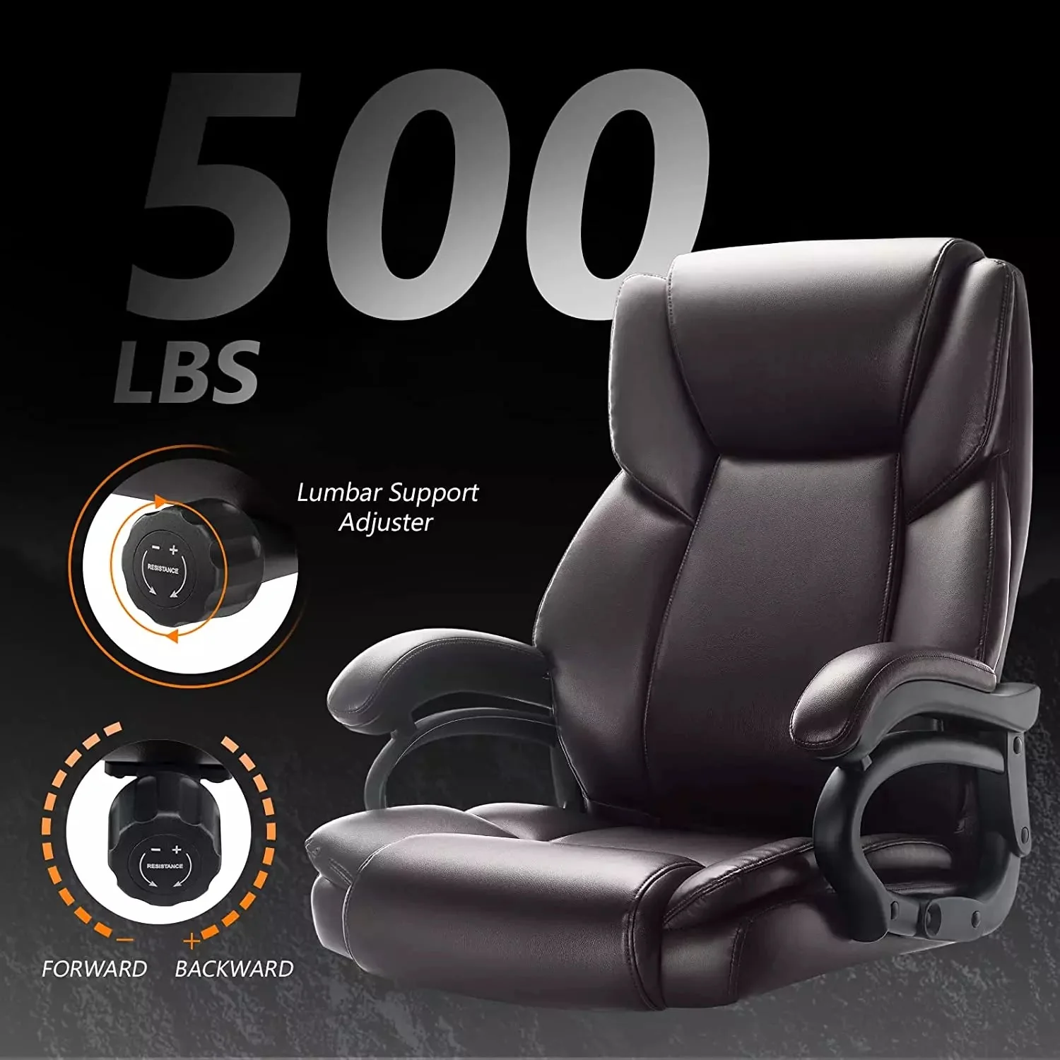 VITESSE Big and Tall Office Chair 500lbs, Adjustable Lumbar Support Executive Office Chair - Image 13