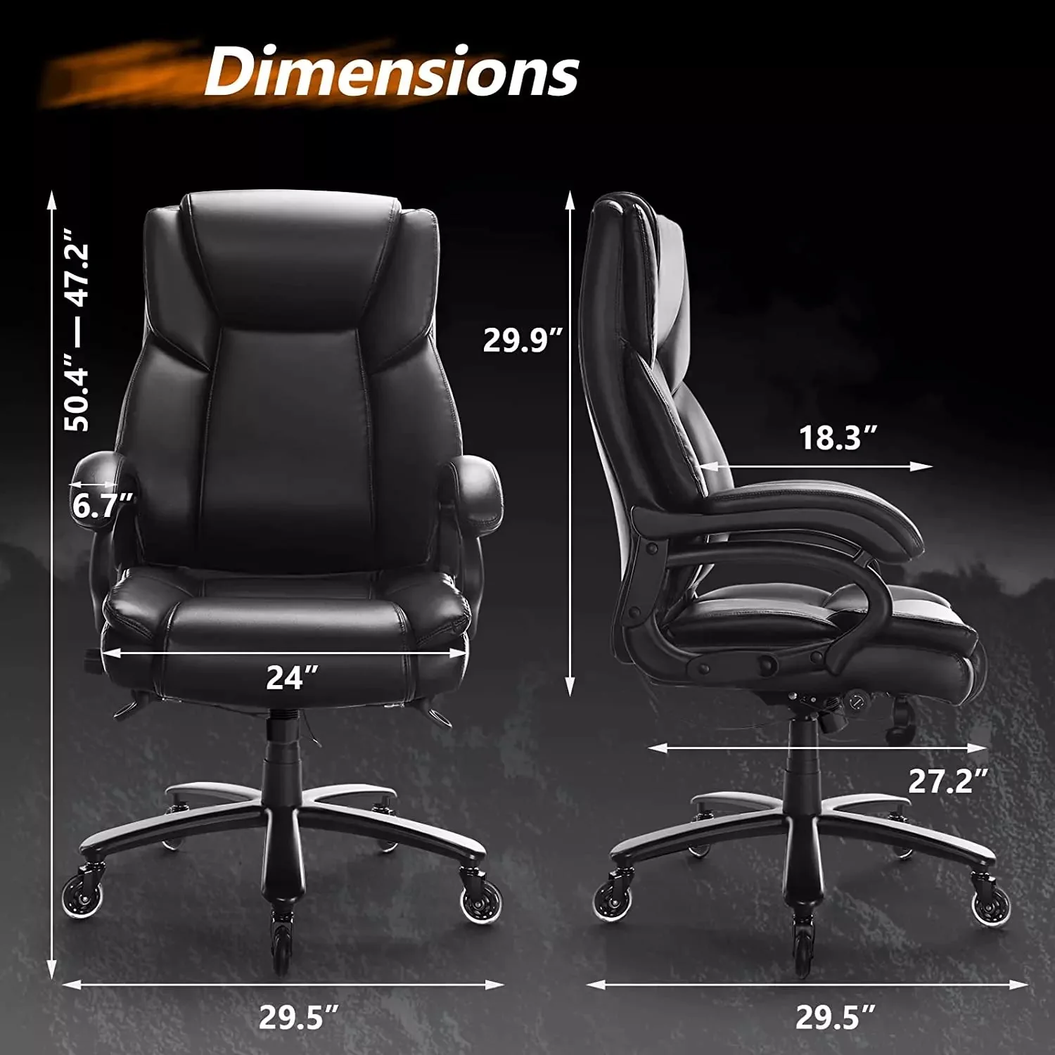VITESSE Big and Tall Office Chair 500lbs, Adjustable Lumbar Support Executive Office Chair - Image 3