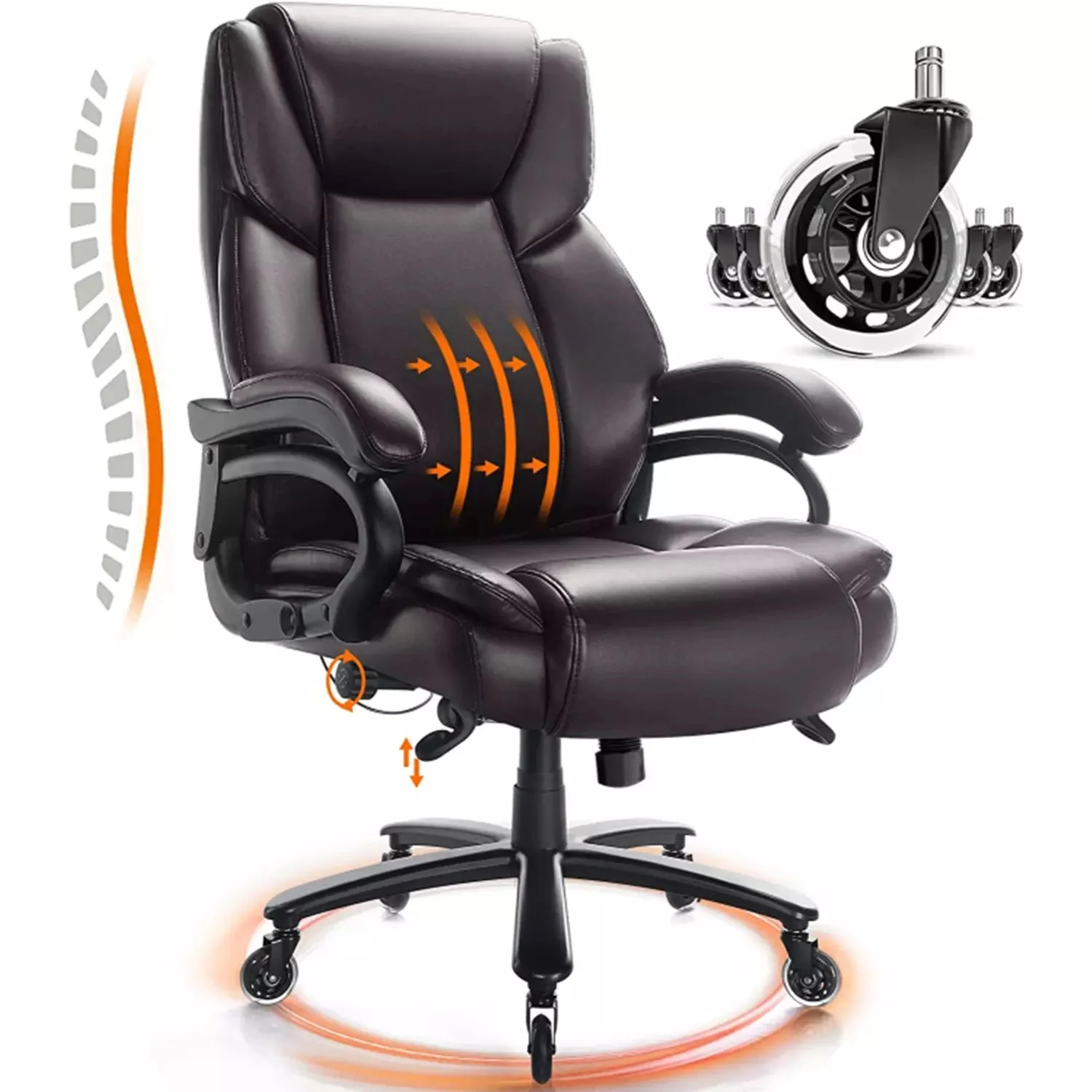 VITESSE Big and Tall Office Chair 500lbs, Adjustable Lumbar Support Executive Office Chair - Image 8