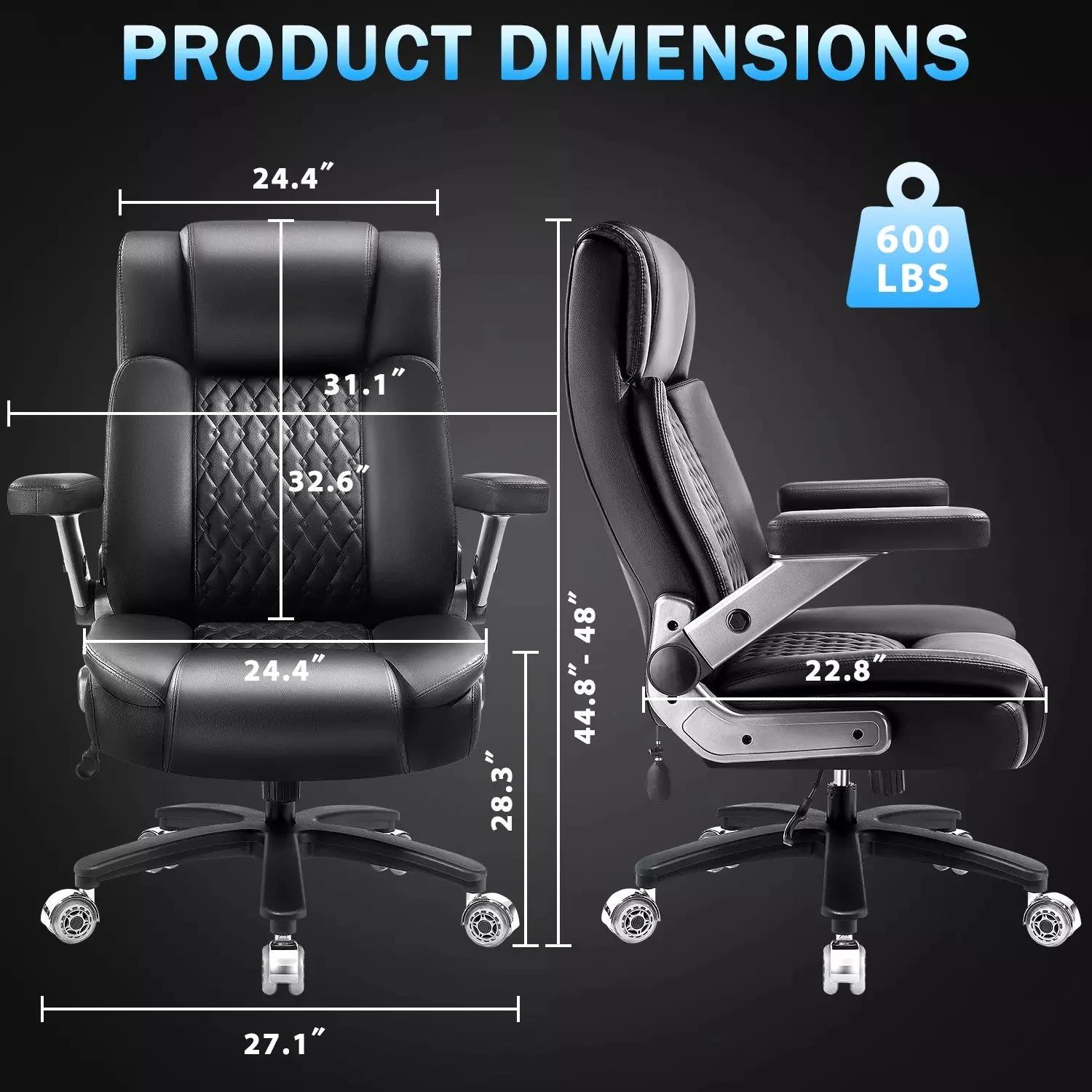 Vitesse Big and Tall Office Chair with Adjustable 5D Flip Arms＆Lumbar Support, Heavy Duty Executive Desk Chair with Pocket Spring Cushion,High Back Computer Chair 600 LBS,Dual Rubber Wheels - Image 2