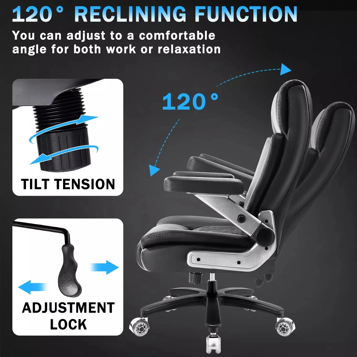 Vitesse Big and Tall Office Chair with Adjustable 5D Flip Arms＆Lumbar Support, Heavy Duty Executive Desk Chair with Pocket Spring Cushion,High Back Computer Chair 600 LBS,Dual Rubber Wheels - Image 3