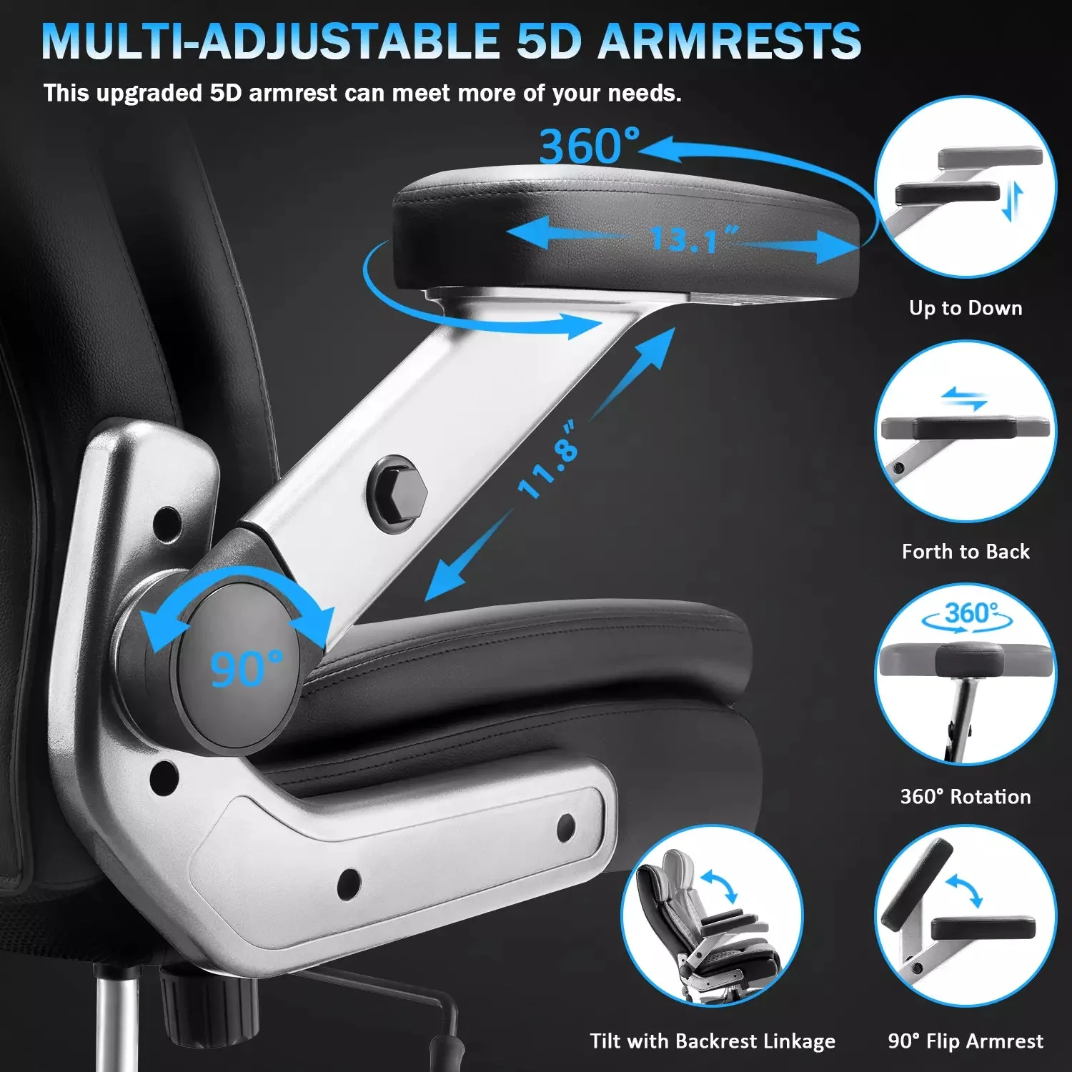Vitesse Big and Tall Office Chair with Adjustable 5D Flip Arms＆Lumbar Support, Heavy Duty Executive Desk Chair with Pocket Spring Cushion,High Back Computer Chair 600 LBS,Dual Rubber Wheels - Image 6