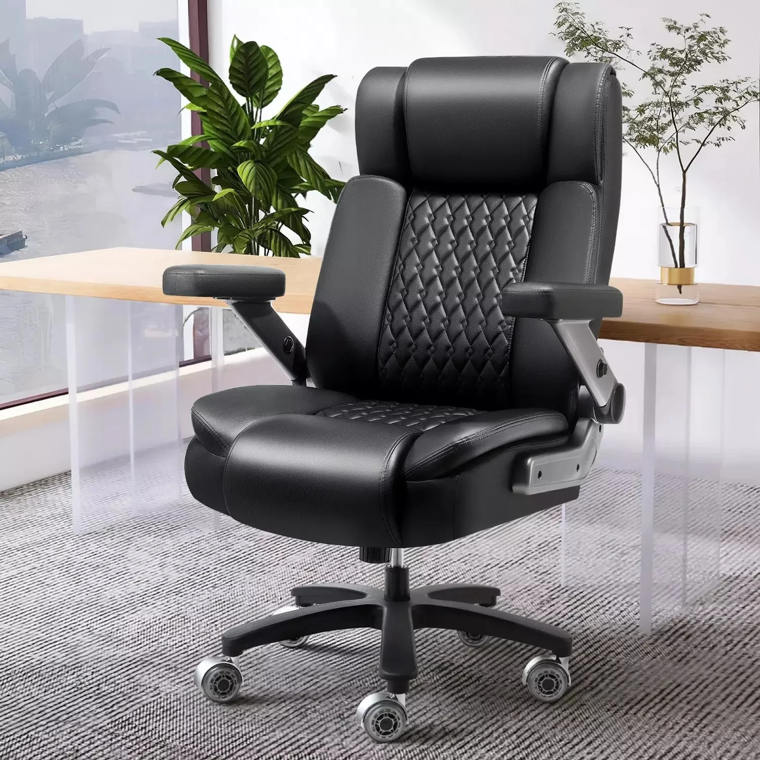 Vitesse Big and Tall Office Chair with Adjustable 5D Flip Arms＆Lumbar Support, Heavy Duty Executive Desk Chair with Pocket Spring Cushion,High Back Computer Chair 600 LBS,Dual Rubber Wheels - Image 7