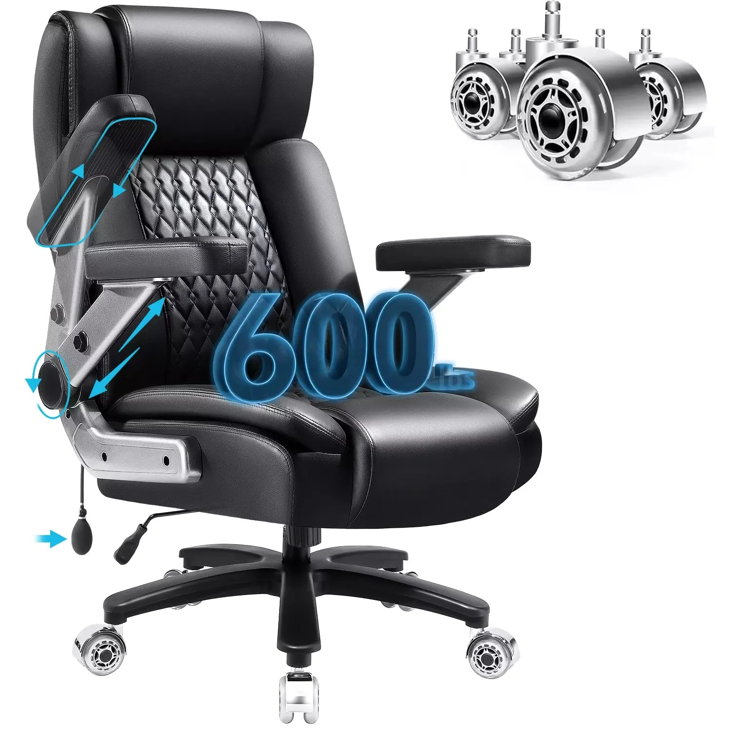 Vitesse Big and Tall Office Chair with Adjustable 5D Flip Arms＆Lumbar Support, Heavy Duty Executive Desk Chair with Pocket Spring Cushion,High Back Computer Chair 600 LBS,Dual Rubber Wheels - Image 8