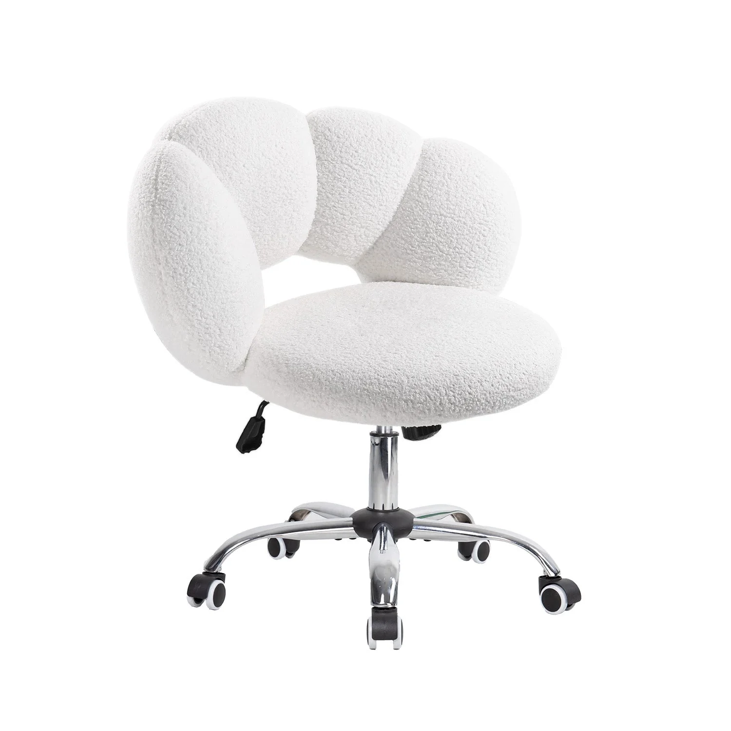 Waleaf Boucle Upholstered Desk Chair Flowers-Shaped Vanity Chair with Wheels for Living Room, Bedroom (White) - Image 6