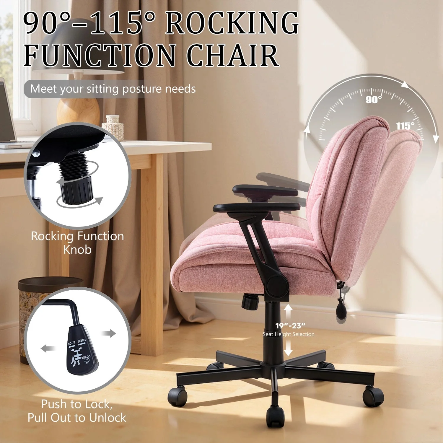 Waleaf Criss Cross Chair with Flip-Up Arms & Airbag Lumbar Support, Wide Seat Office Chair on Wheels - Image 10