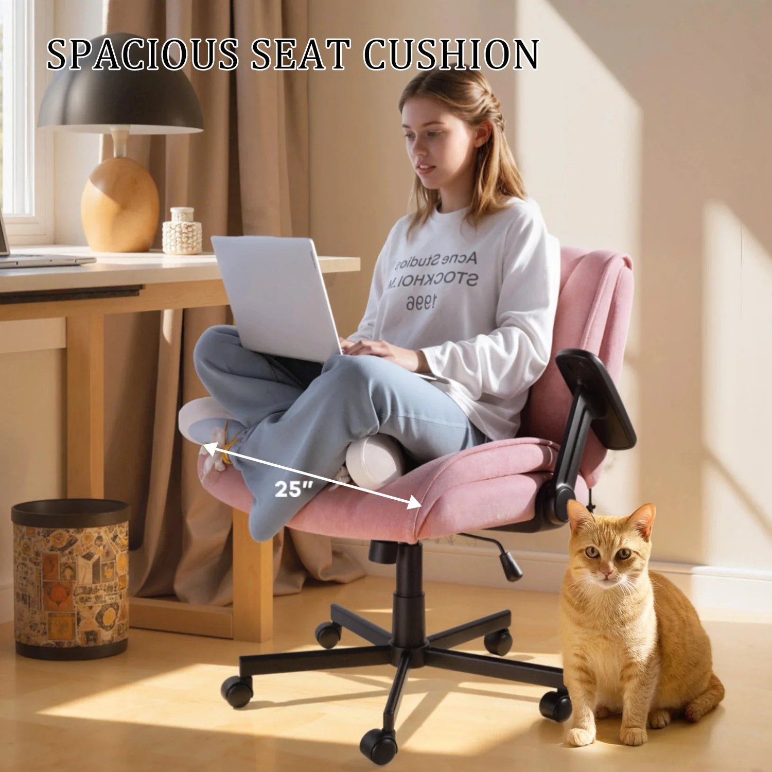 Waleaf Criss Cross Chair with Flip-Up Arms & Airbag Lumbar Support, Wide Seat Office Chair on Wheels - Image 11