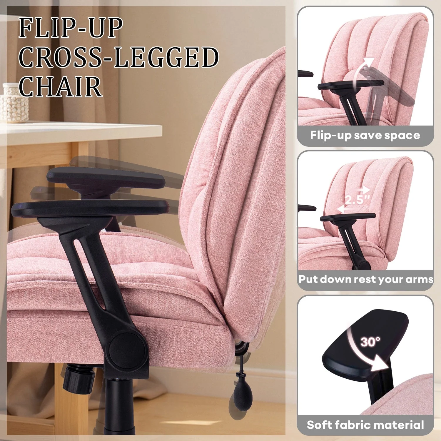 Waleaf Criss Cross Chair with Flip-Up Arms & Airbag Lumbar Support, Wide Seat Office Chair on Wheels - Image 12