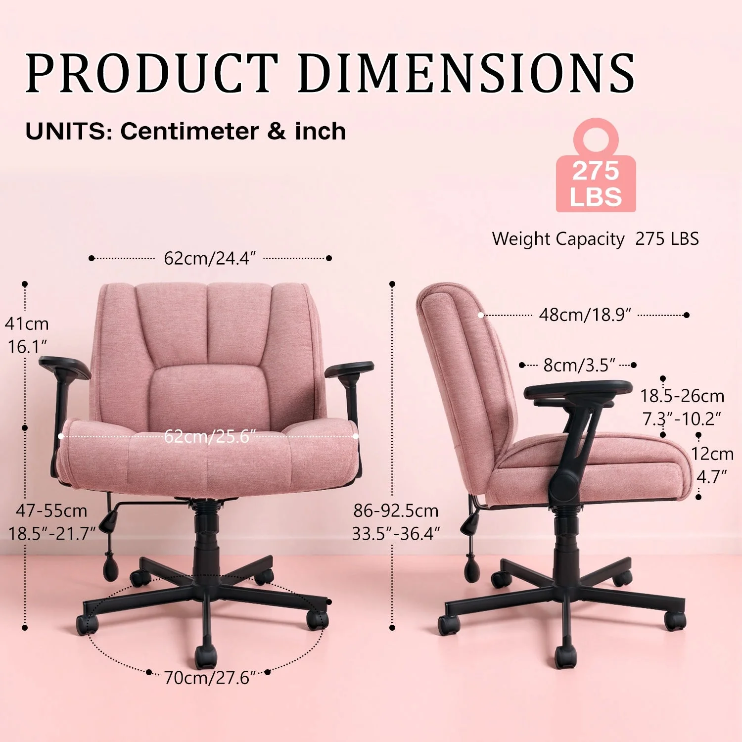 Waleaf Criss Cross Chair with Flip-Up Arms & Airbag Lumbar Support, Wide Seat Office Chair on Wheels - Image 14