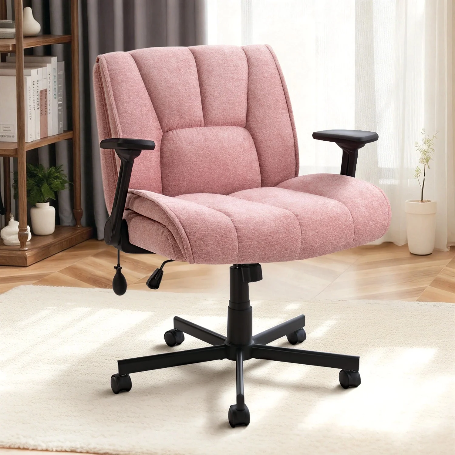 Waleaf Criss Cross Chair with Flip-Up Arms & Airbag Lumbar Support, Wide Seat Office Chair on Wheels - Image 2