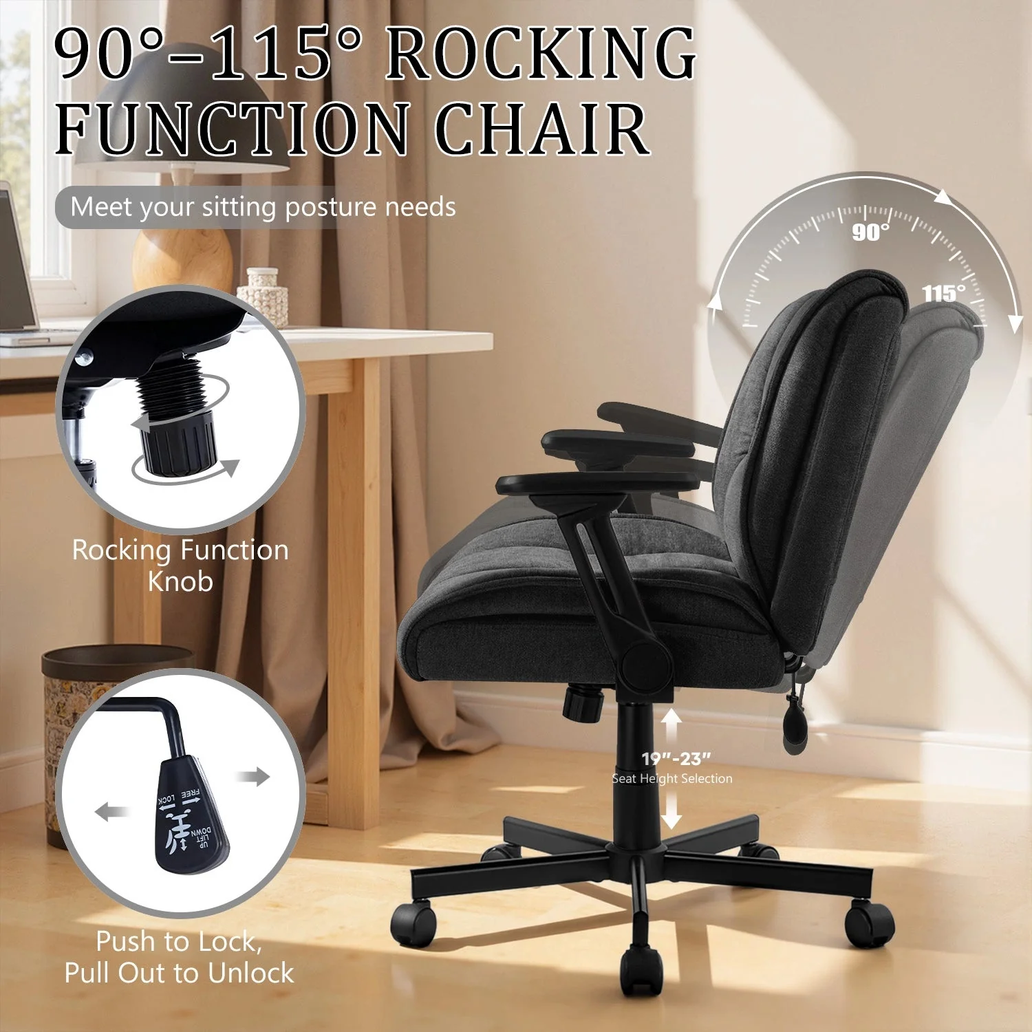 Waleaf Criss Cross Chair with Flip-Up Arms & Airbag Lumbar Support, Wide Seat Office Chair on Wheels - Image 4