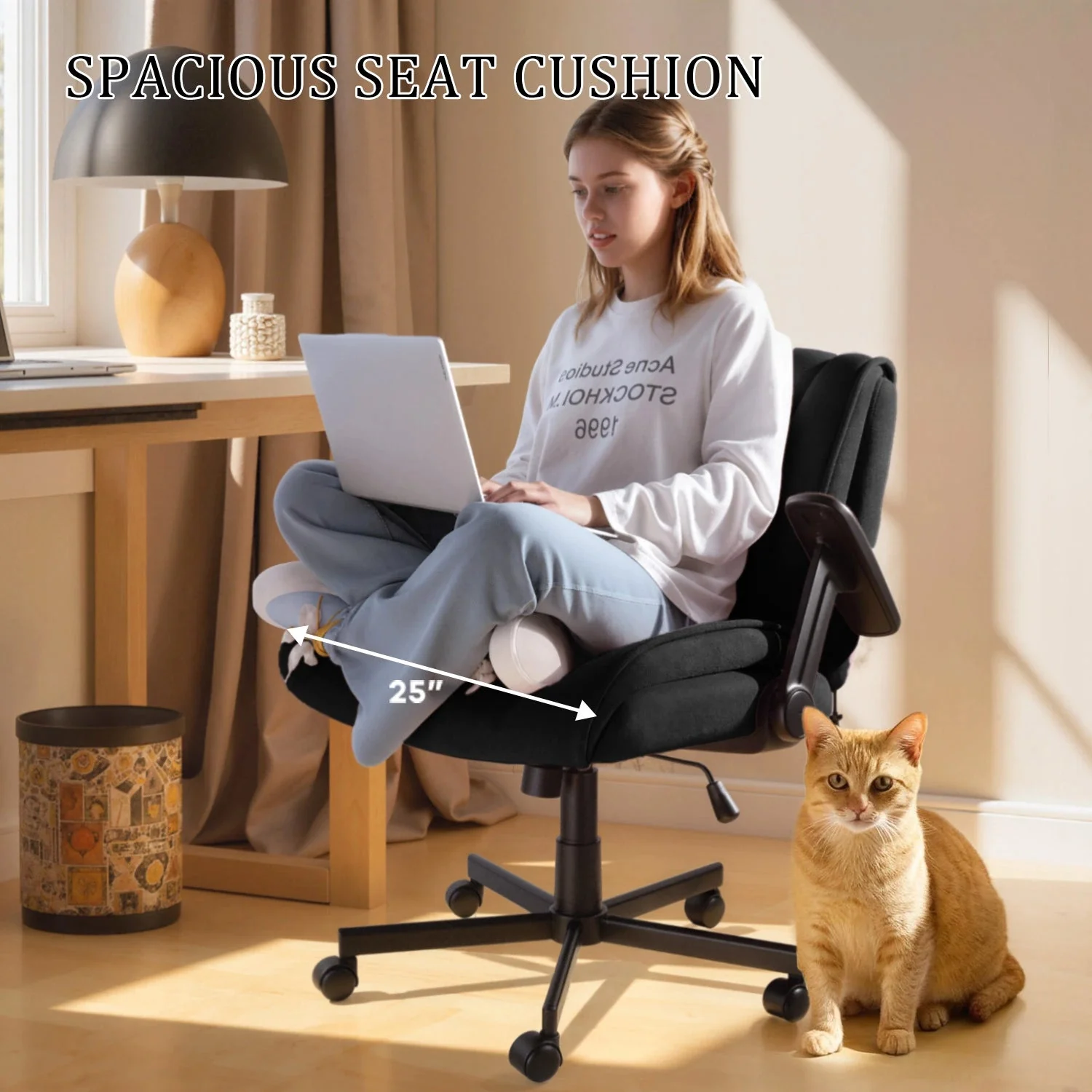 Waleaf Criss Cross Chair with Flip-Up Arms & Airbag Lumbar Support, Wide Seat Office Chair on Wheels - Image 5