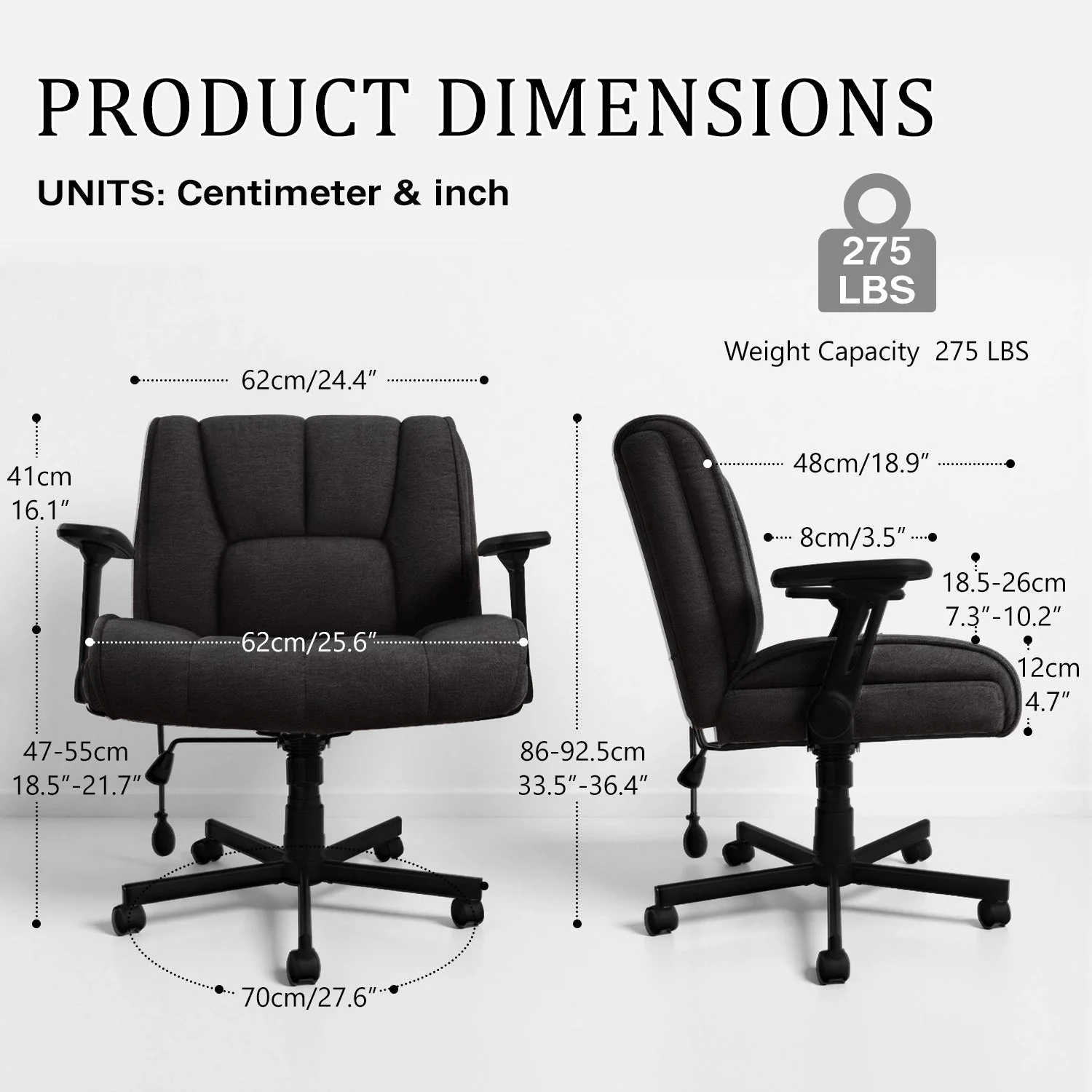 Waleaf Criss Cross Chair with Flip-Up Arms & Airbag Lumbar Support, Wide Seat Office Chair on Wheels - Image 8