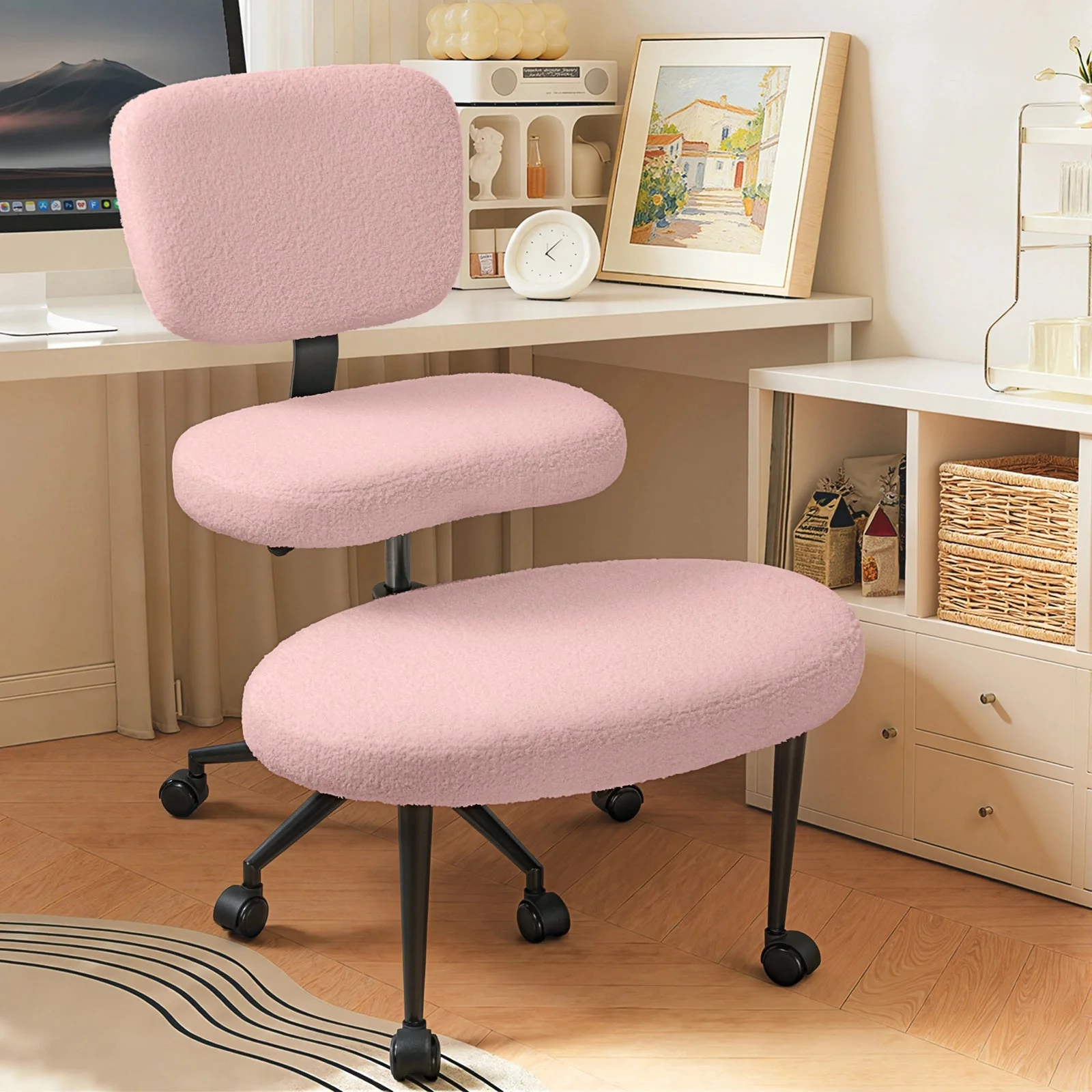 Waleaf Cross Legged Office Chair Swivel, Ergonomic ADHD Desk Chair with Wide Seat, Heavy Duty Boucle Yoga Meditation Chair for Adult WZ-CLG-OFC-WHT - Image 3