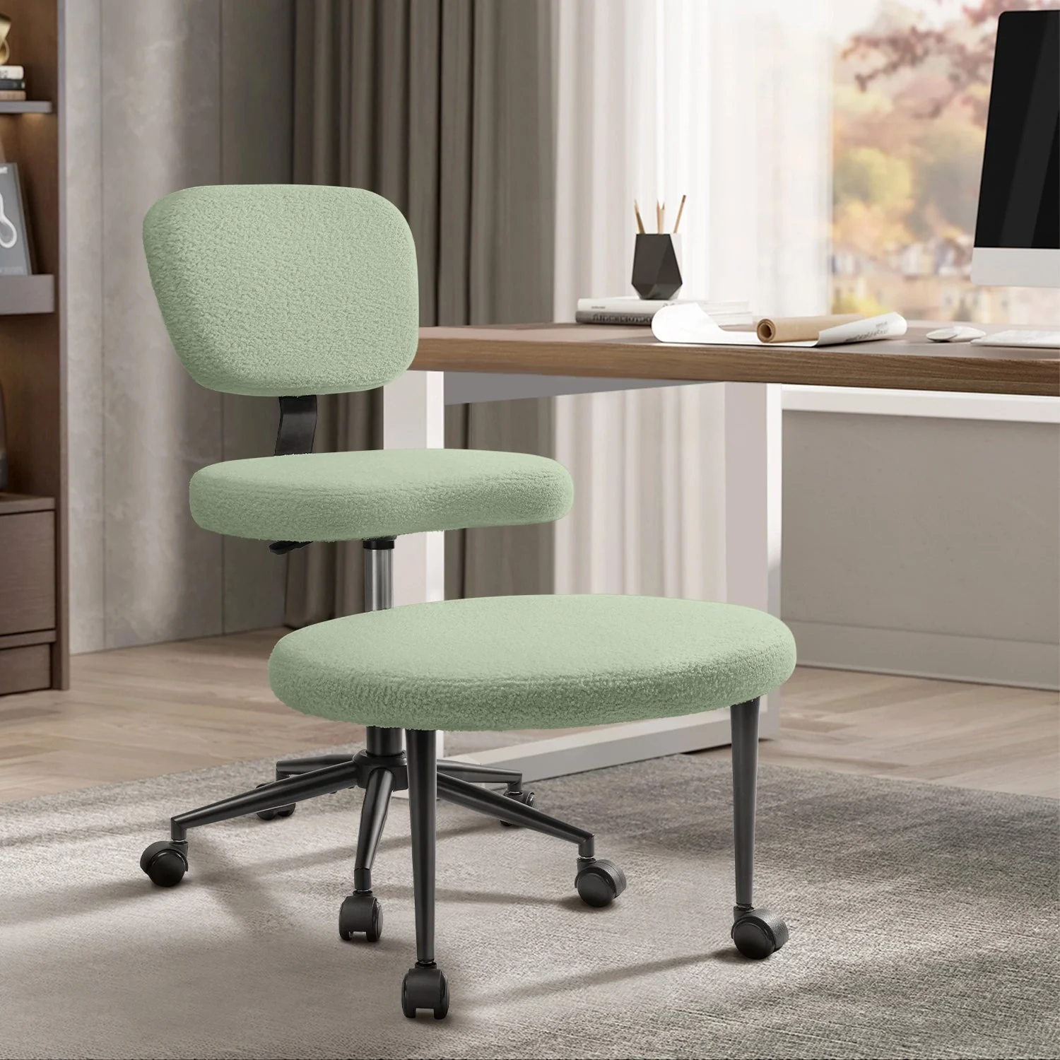 Waleaf Ergonomic Cross Legged Chair, 360° Swivel Height Adjustable Chair with Wheels for ADHD,Teddy Fabric and Lumbar Support - Image 11