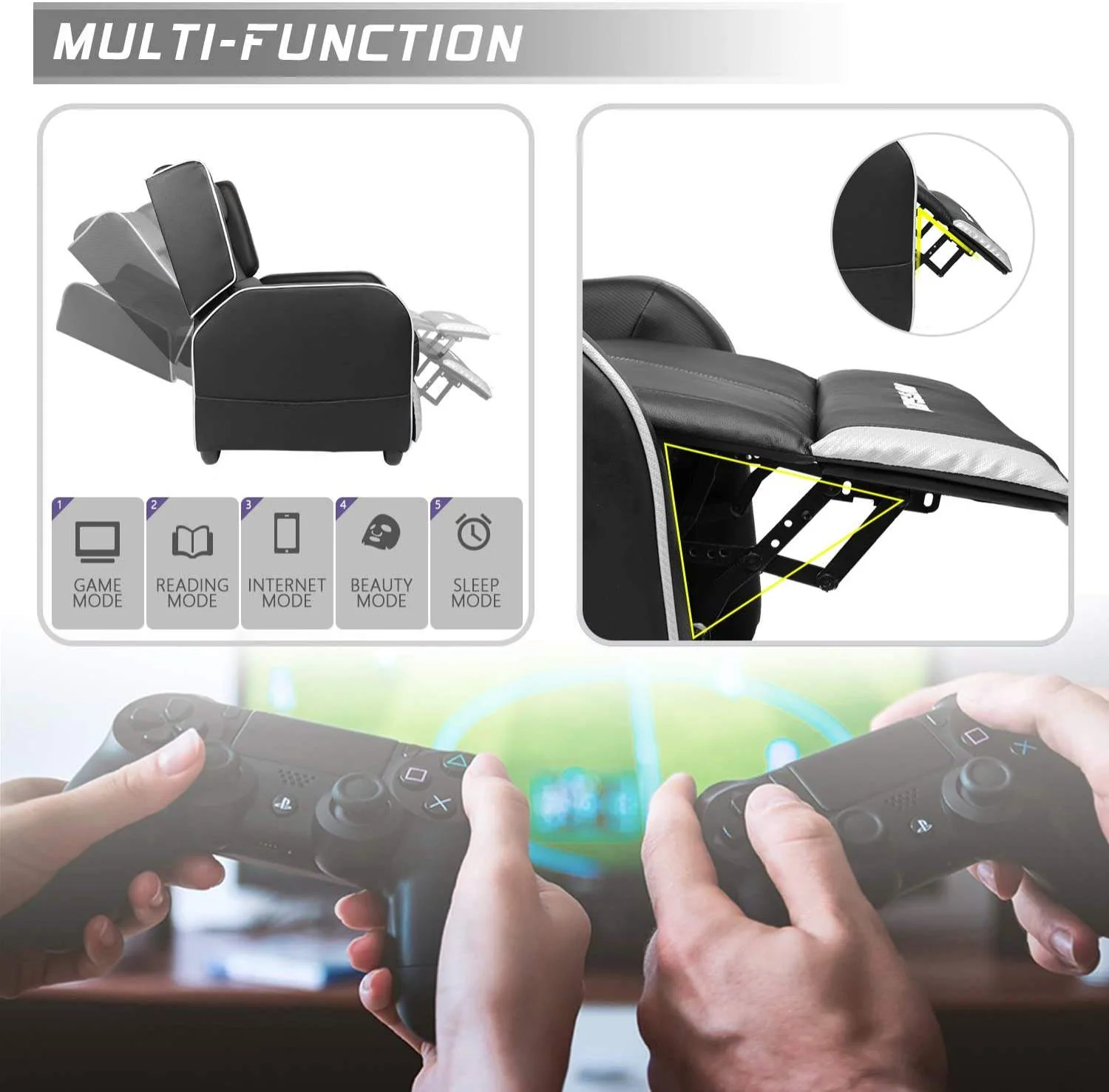 Waleaf Ergonomic Gaming Recliner Chair,PU Leather Recliner Seating Sofa - Image 13