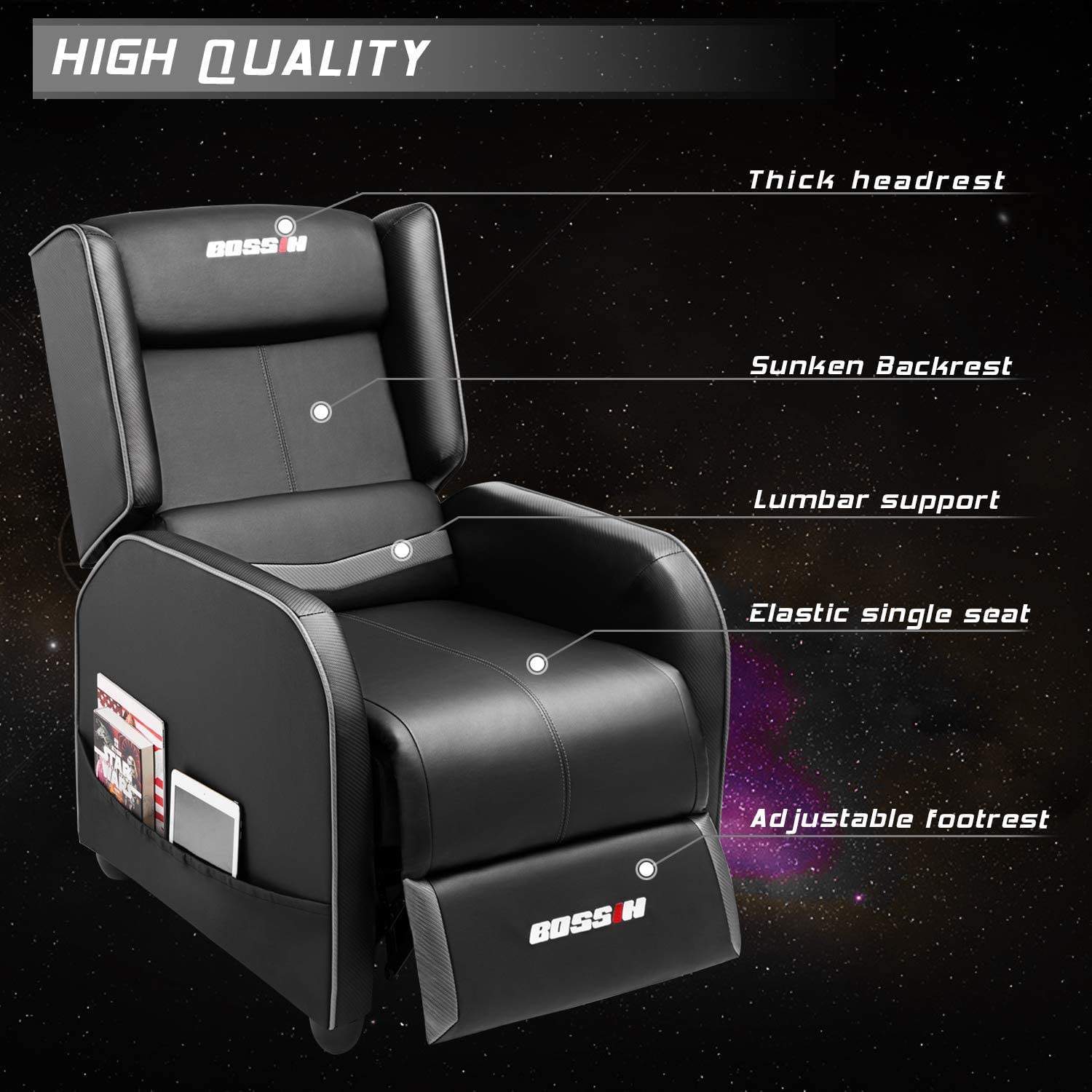 Waleaf Ergonomic Gaming Recliner Chair,PU Leather Recliner Seating Sofa - Image 4