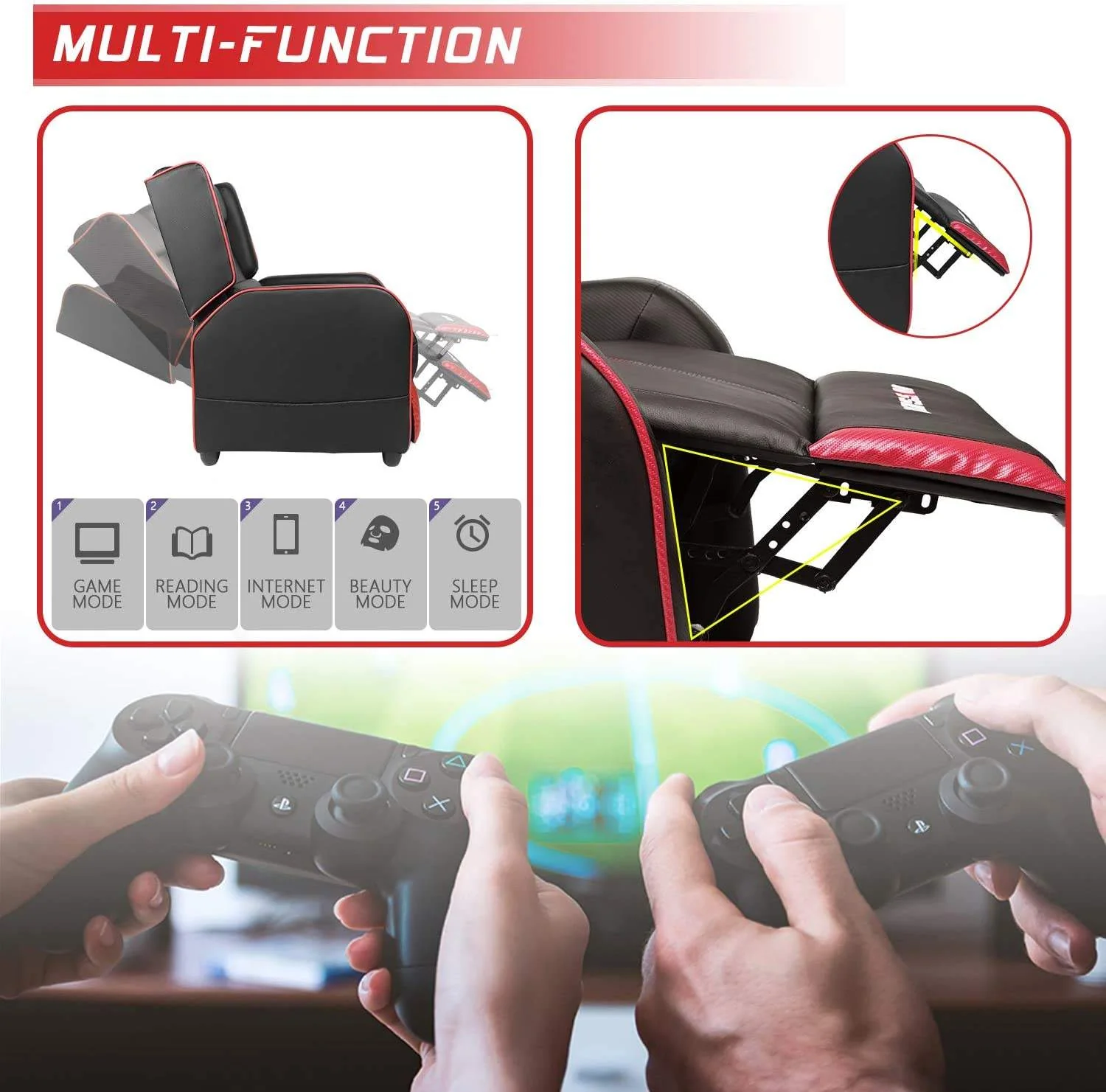 Waleaf Ergonomic Gaming Recliner Chair,PU Leather Recliner Seating Sofa - Image 41