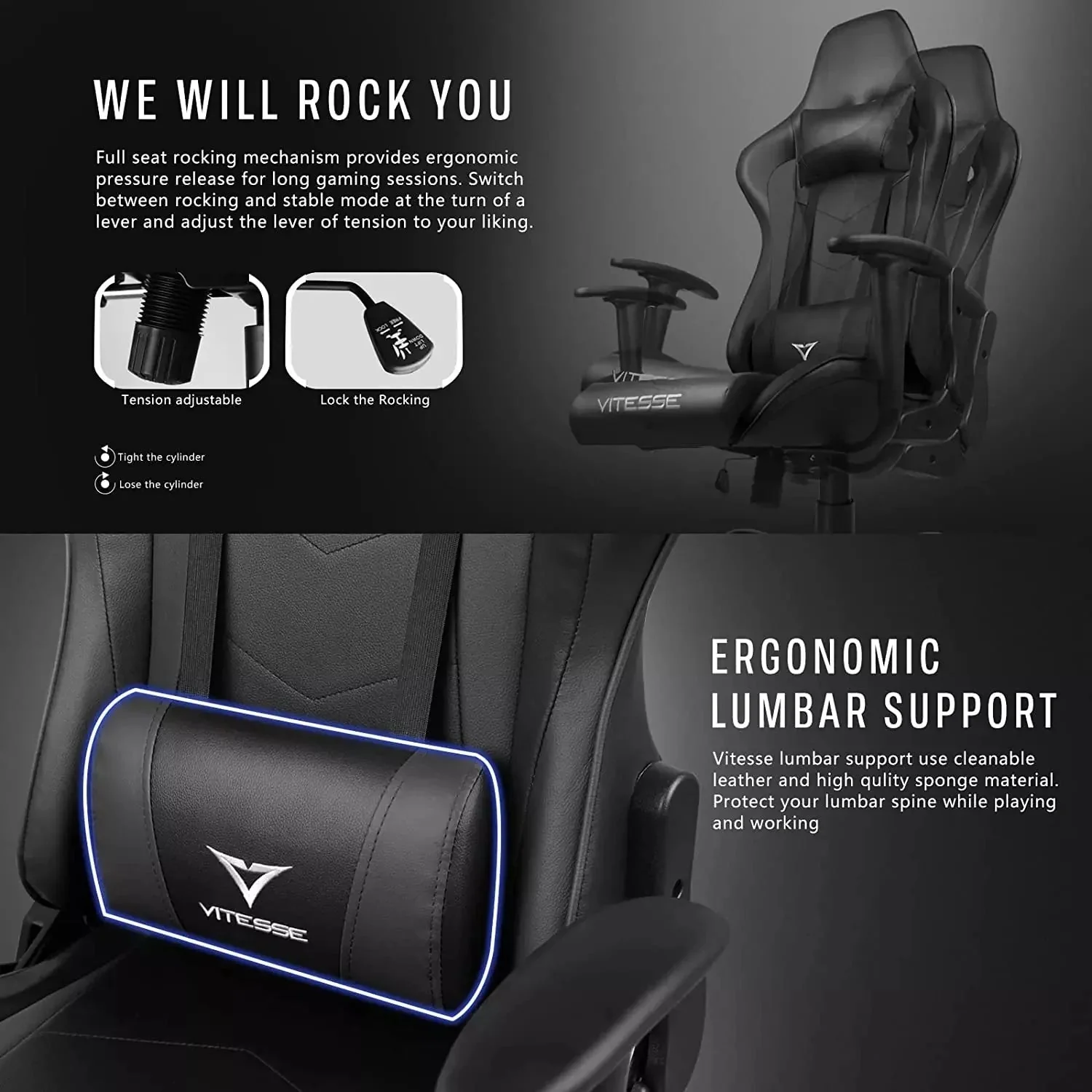 Bossin Ergonomic Leather Gaming Chair, Reclining PC Gaming Chair - Image 15