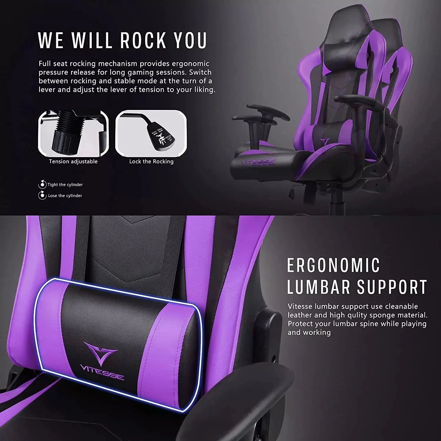 Bossin Ergonomic Leather Gaming Chair, Reclining PC Gaming Chair - Image 30