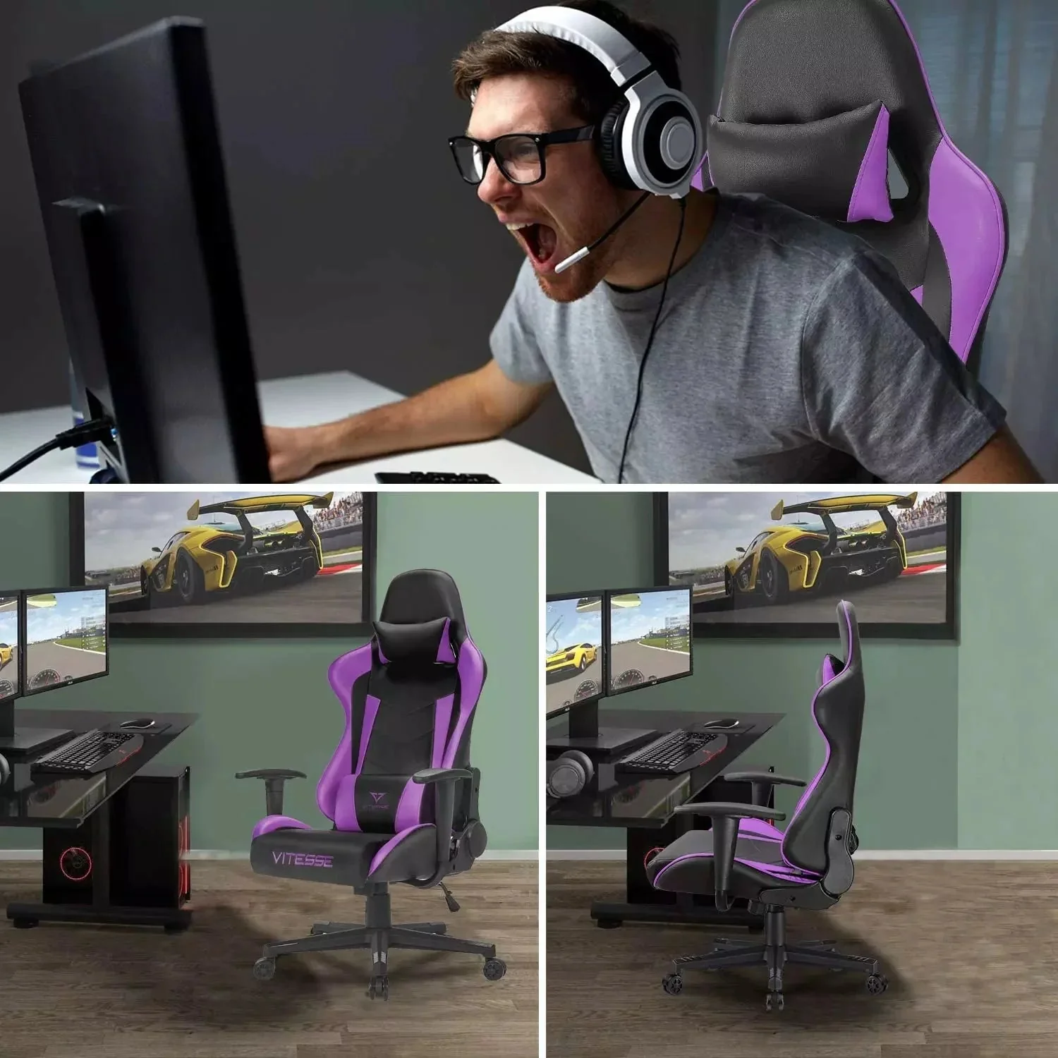Bossin Ergonomic Leather Gaming Chair, Reclining PC Gaming Chair - Image 31