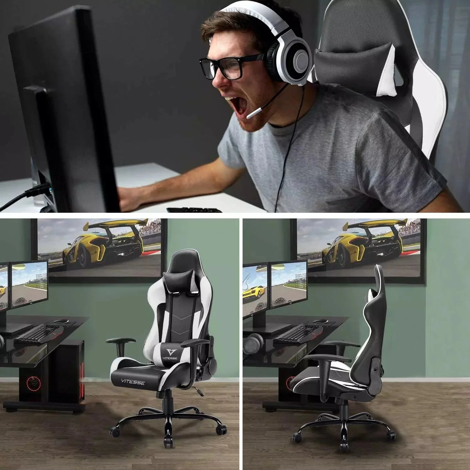Bossin Ergonomic Leather Gaming Chair, Reclining PC Gaming Chair - Image 40