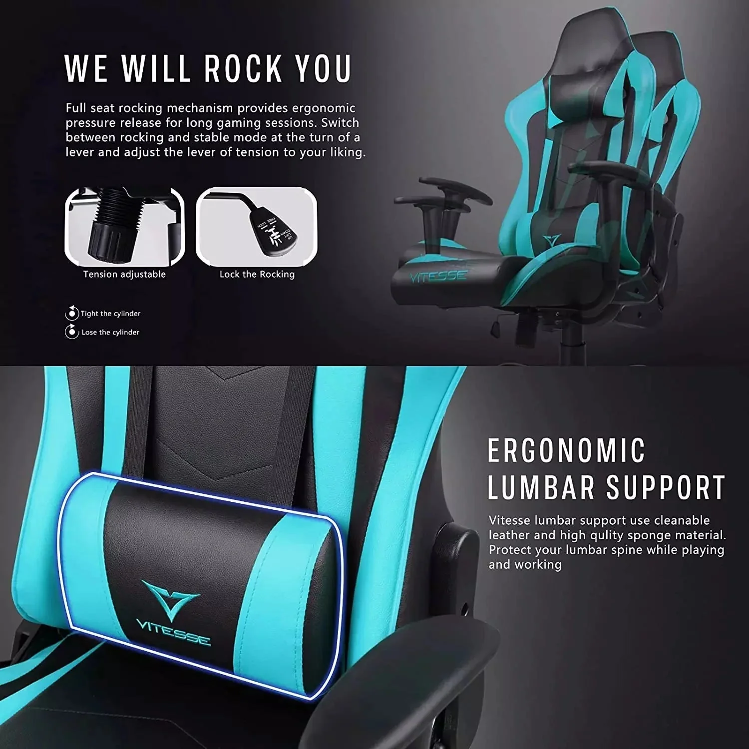 Bossin Ergonomic Leather Gaming Chair, Reclining PC Gaming Chair - Image 50