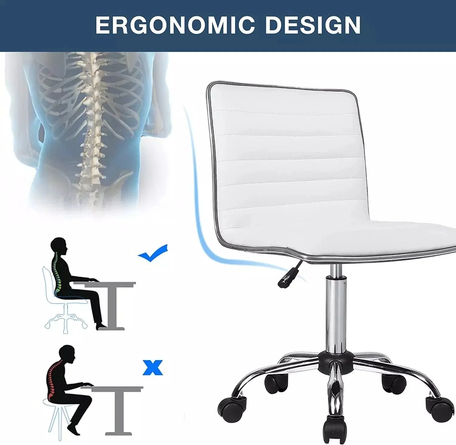 BOSSIN Mid-Back Height Adjustable Office Chair, Armless Swivel Task Chair - Image 11