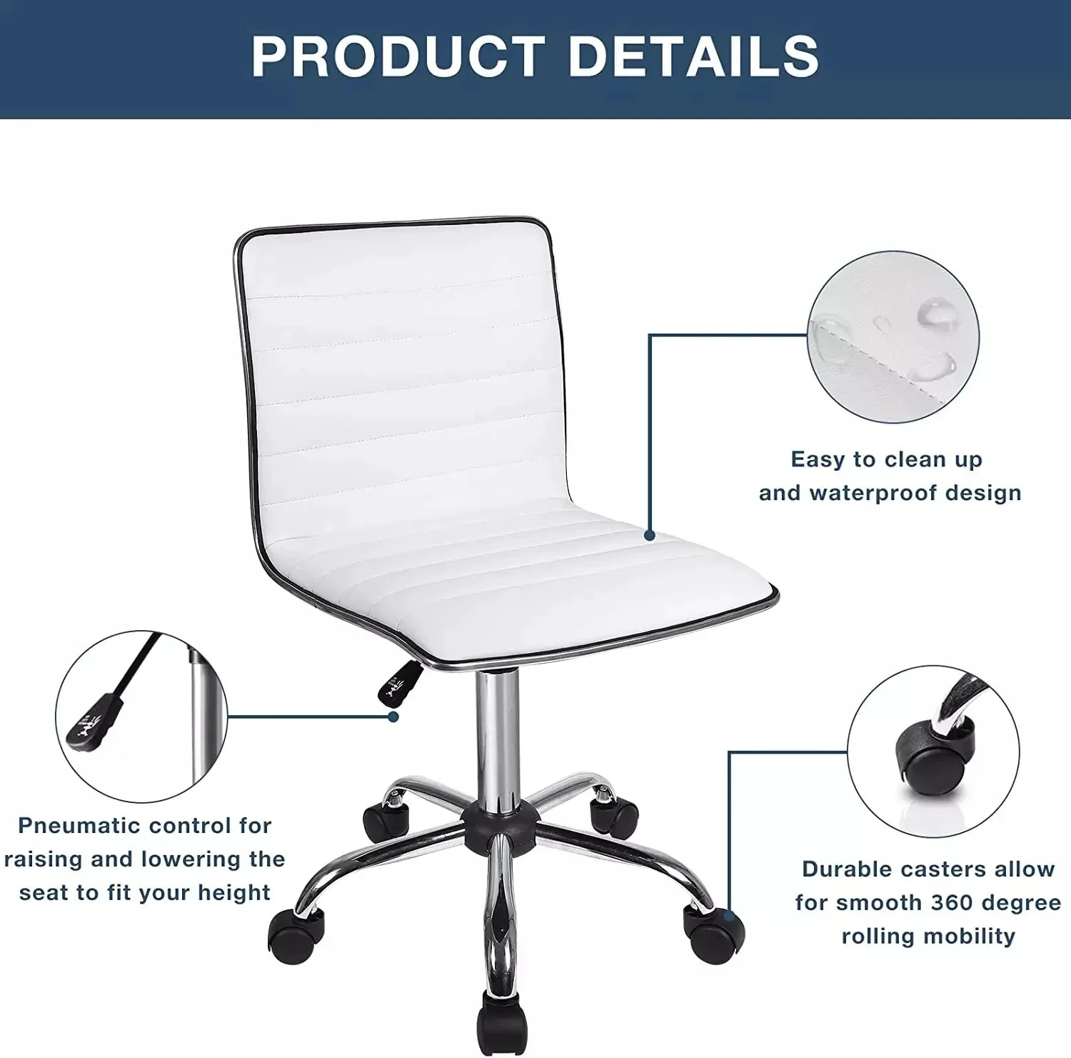 BOSSIN Mid-Back Height Adjustable Office Chair, Armless Swivel Task Chair - Image 13