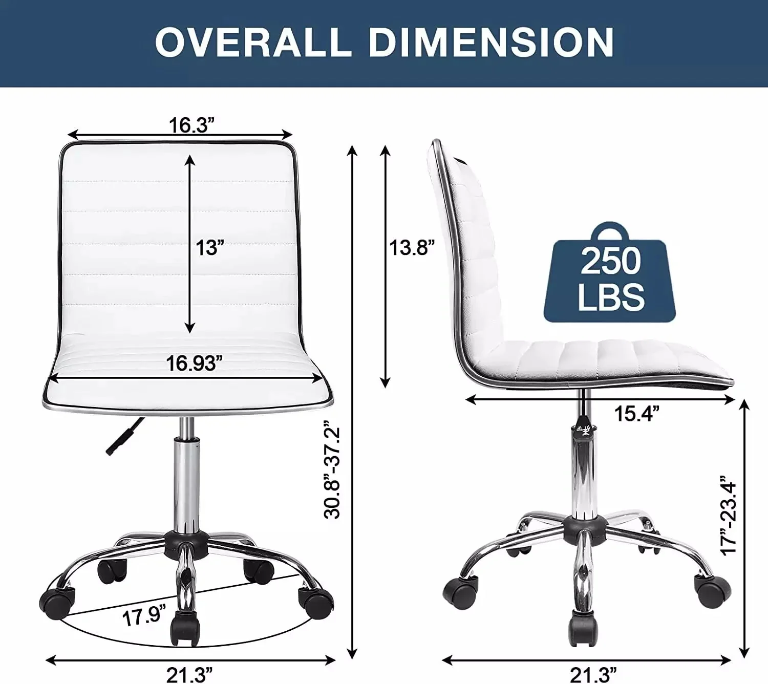 BOSSIN Mid-Back Height Adjustable Office Chair, Armless Swivel Task Chair - Image 14