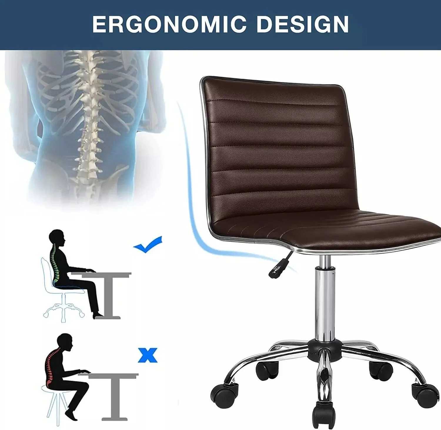 BOSSIN Mid-Back Height Adjustable Office Chair, Armless Swivel Task Chair - Image 18