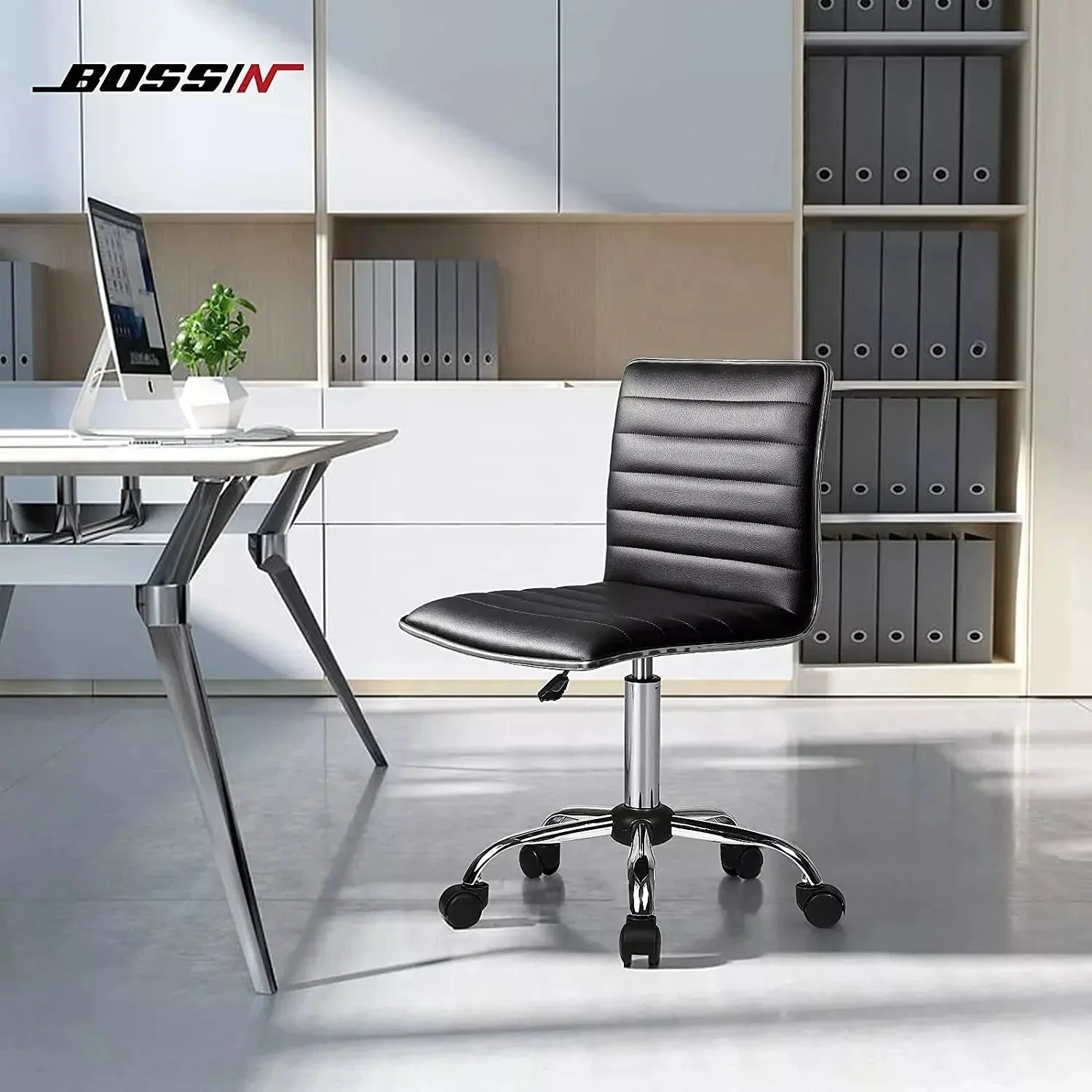 BOSSIN Mid-Back Height Adjustable Office Chair, Armless Swivel Task Chair - Image 2
