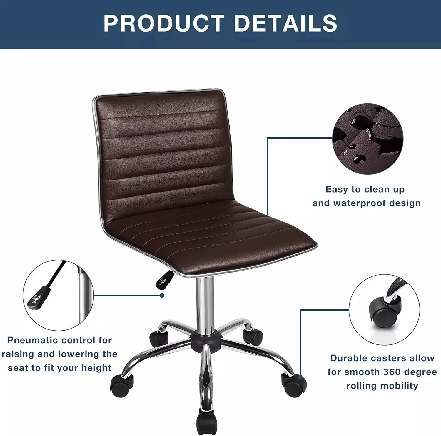 BOSSIN Mid-Back Height Adjustable Office Chair, Armless Swivel Task Chair - Image 20