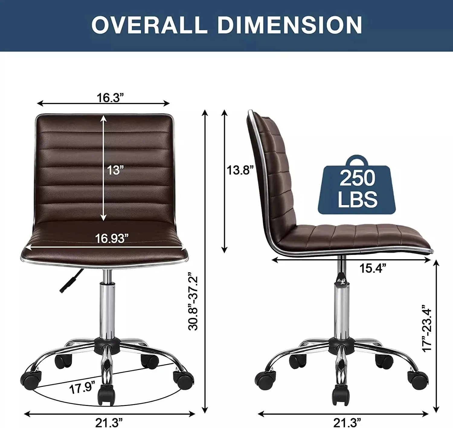 BOSSIN Mid-Back Height Adjustable Office Chair, Armless Swivel Task Chair - Image 21