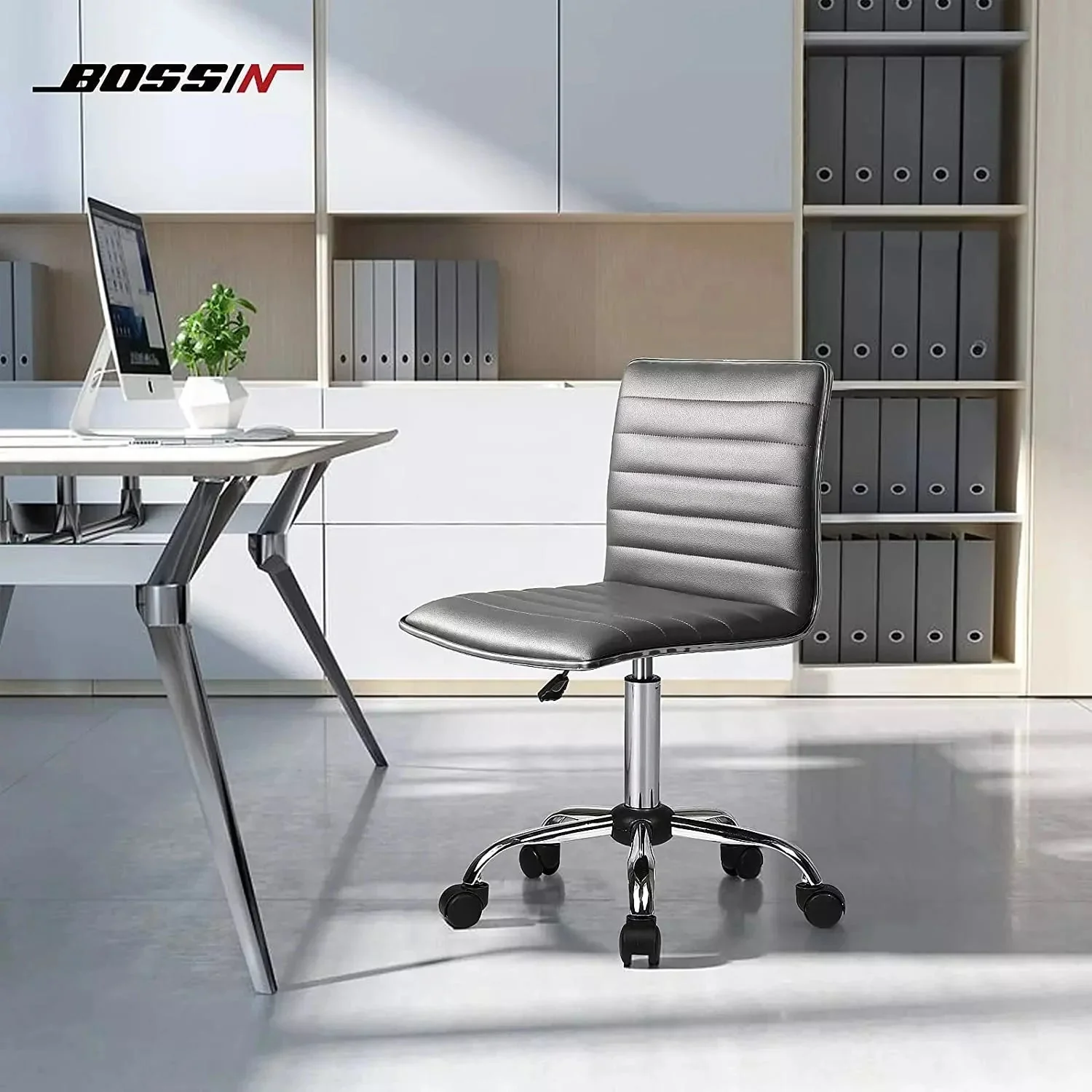 BOSSIN Mid-Back Height Adjustable Office Chair, Armless Swivel Task Chair - Image 23