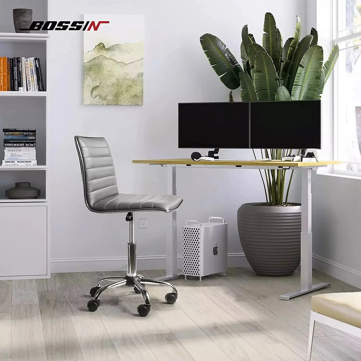 BOSSIN Mid-Back Height Adjustable Office Chair, Armless Swivel Task Chair - Image 24