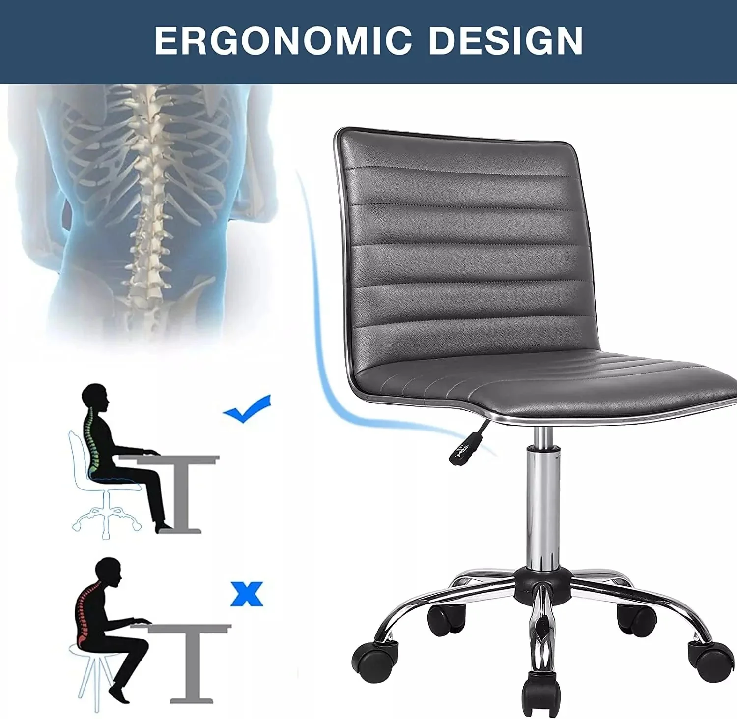 BOSSIN Mid-Back Height Adjustable Office Chair, Armless Swivel Task Chair - Image 25