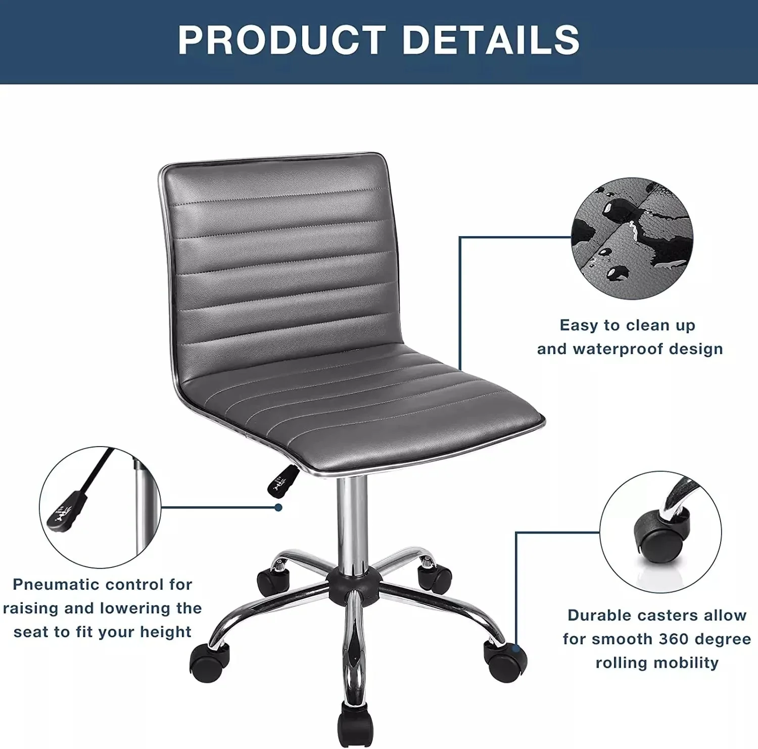 BOSSIN Mid-Back Height Adjustable Office Chair, Armless Swivel Task Chair - Image 27