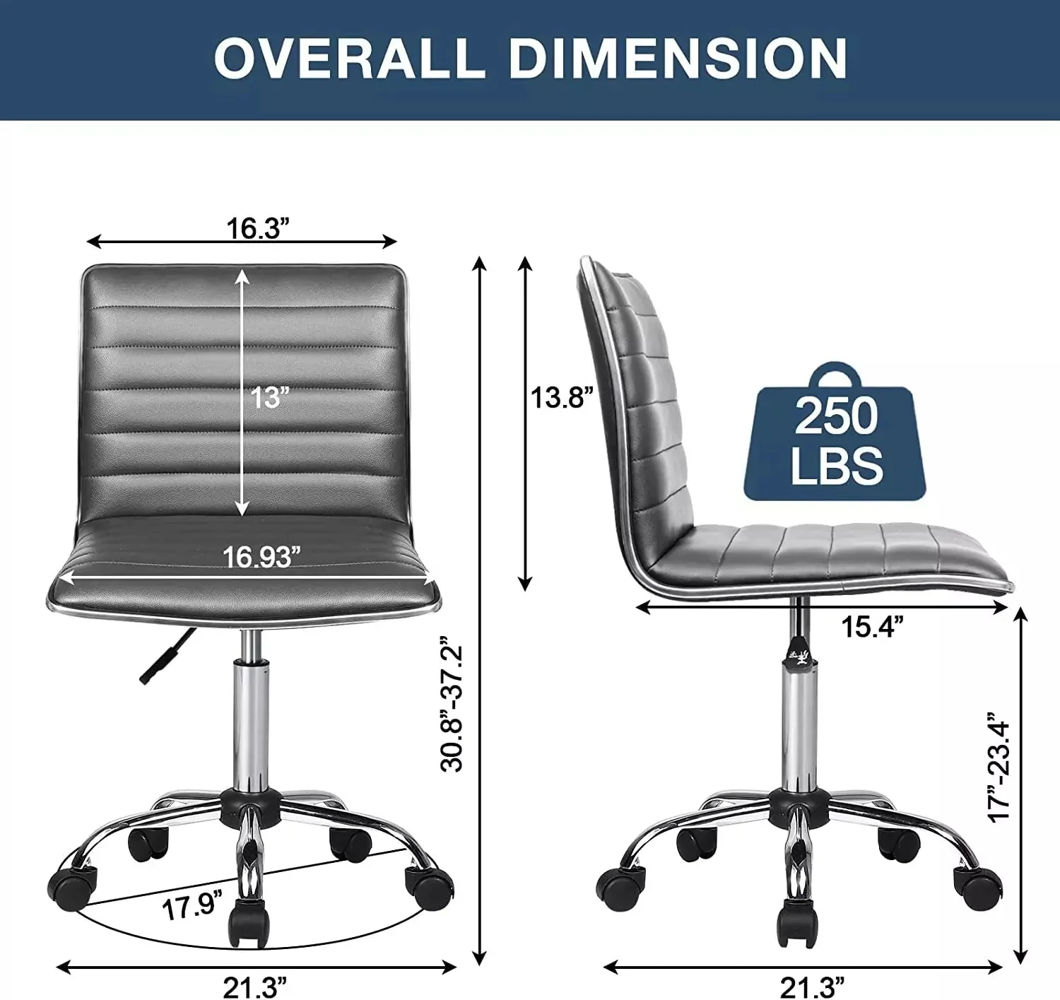 BOSSIN Mid-Back Height Adjustable Office Chair, Armless Swivel Task Chair - Image 28