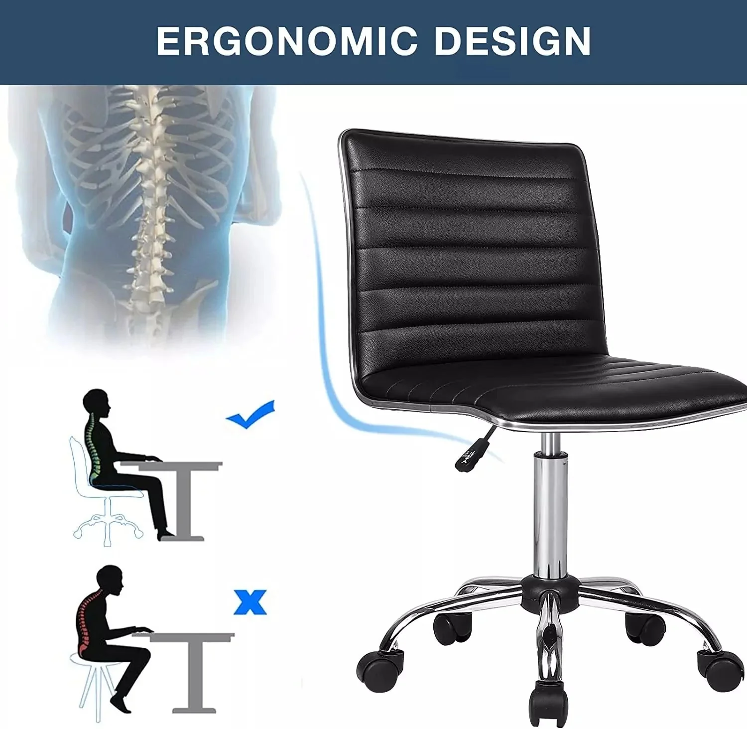 BOSSIN Mid-Back Height Adjustable Office Chair, Armless Swivel Task Chair - Image 4