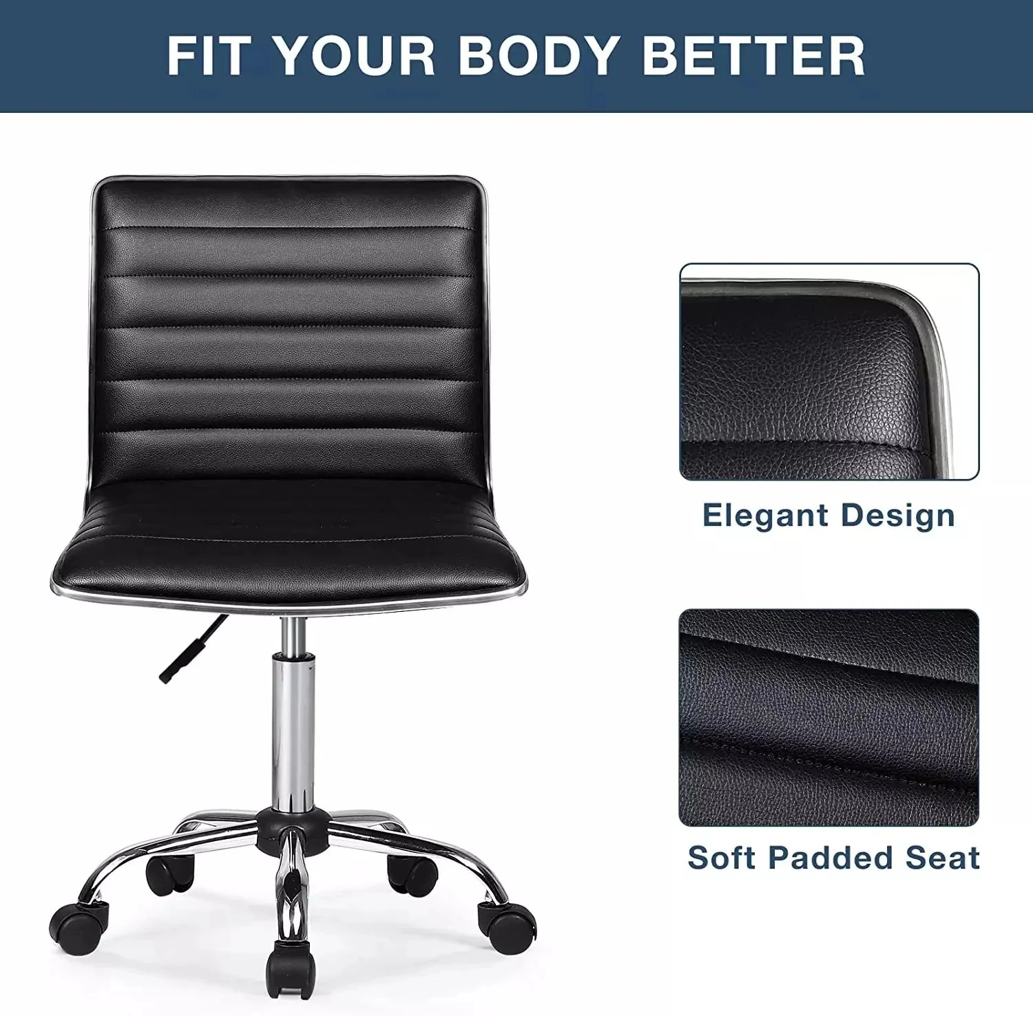 BOSSIN Mid-Back Height Adjustable Office Chair, Armless Swivel Task Chair - Image 5