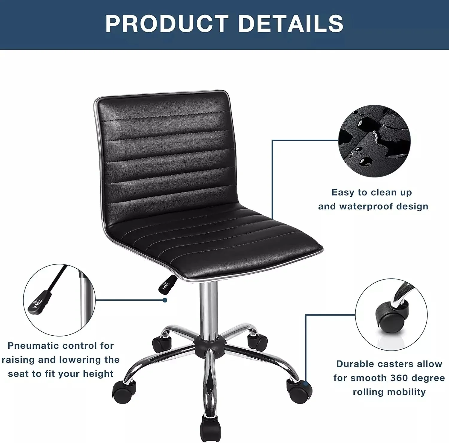 BOSSIN Mid-Back Height Adjustable Office Chair, Armless Swivel Task Chair - Image 6