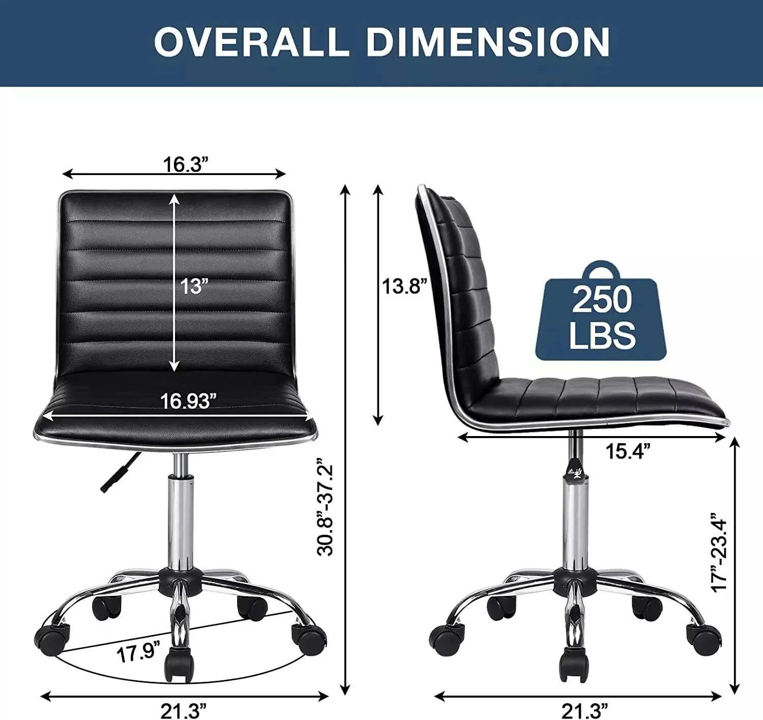 BOSSIN Mid-Back Height Adjustable Office Chair, Armless Swivel Task Chair - Image 7