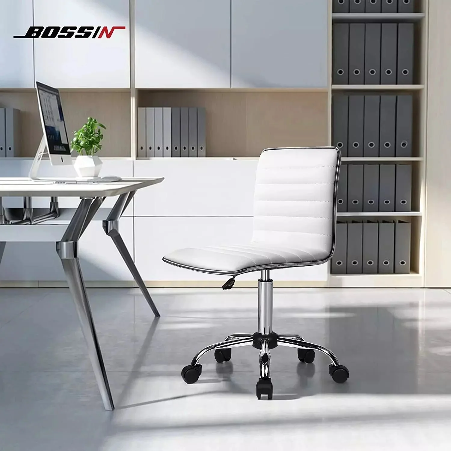 BOSSIN Mid-Back Height Adjustable Office Chair, Armless Swivel Task Chair - Image 9
