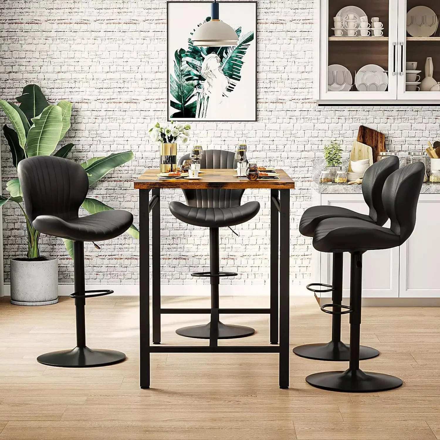 Waleaf Modern Adjustable Bar Stools,Leather Upholstered Swivel Counter Stools - Image 14