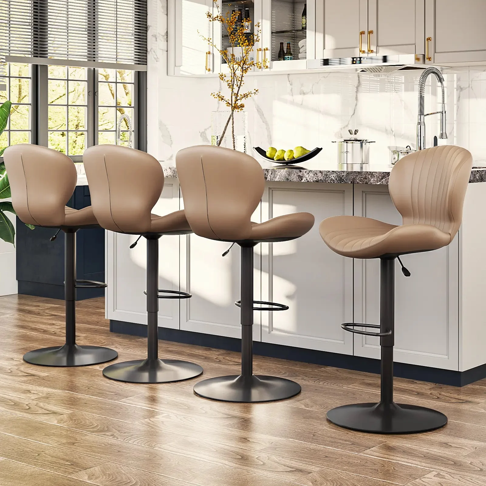 Waleaf Modern Adjustable Bar Stools,Leather Upholstered Swivel Counter Stools - Image 32
