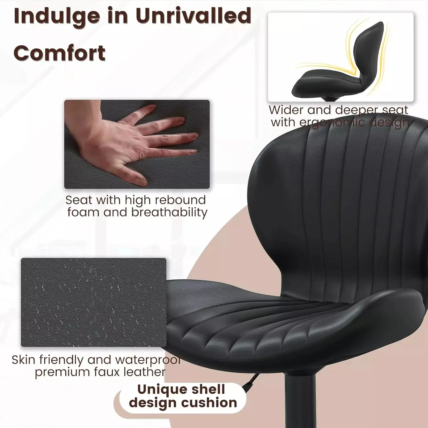 Waleaf Modern Adjustable Bar Stools,Leather Upholstered Swivel Counter Stools BAR06 - Image 12
