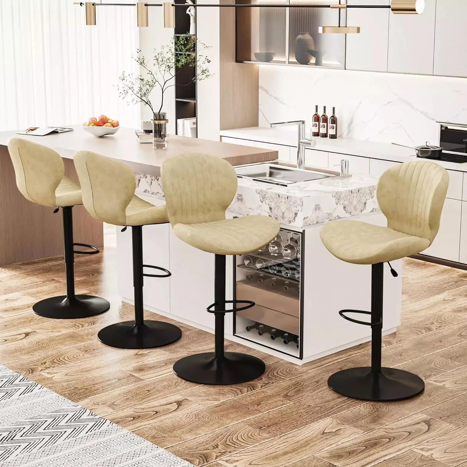 Waleaf Modern Adjustable Bar Stools,Leather Upholstered Swivel Counter Stools BAR06 - Image 15