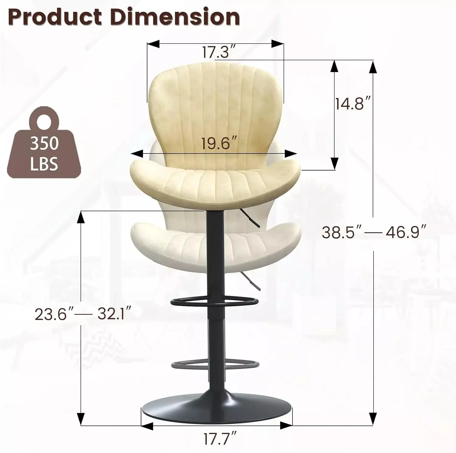 Waleaf Modern Adjustable Bar Stools,Leather Upholstered Swivel Counter Stools BAR06 - Image 17