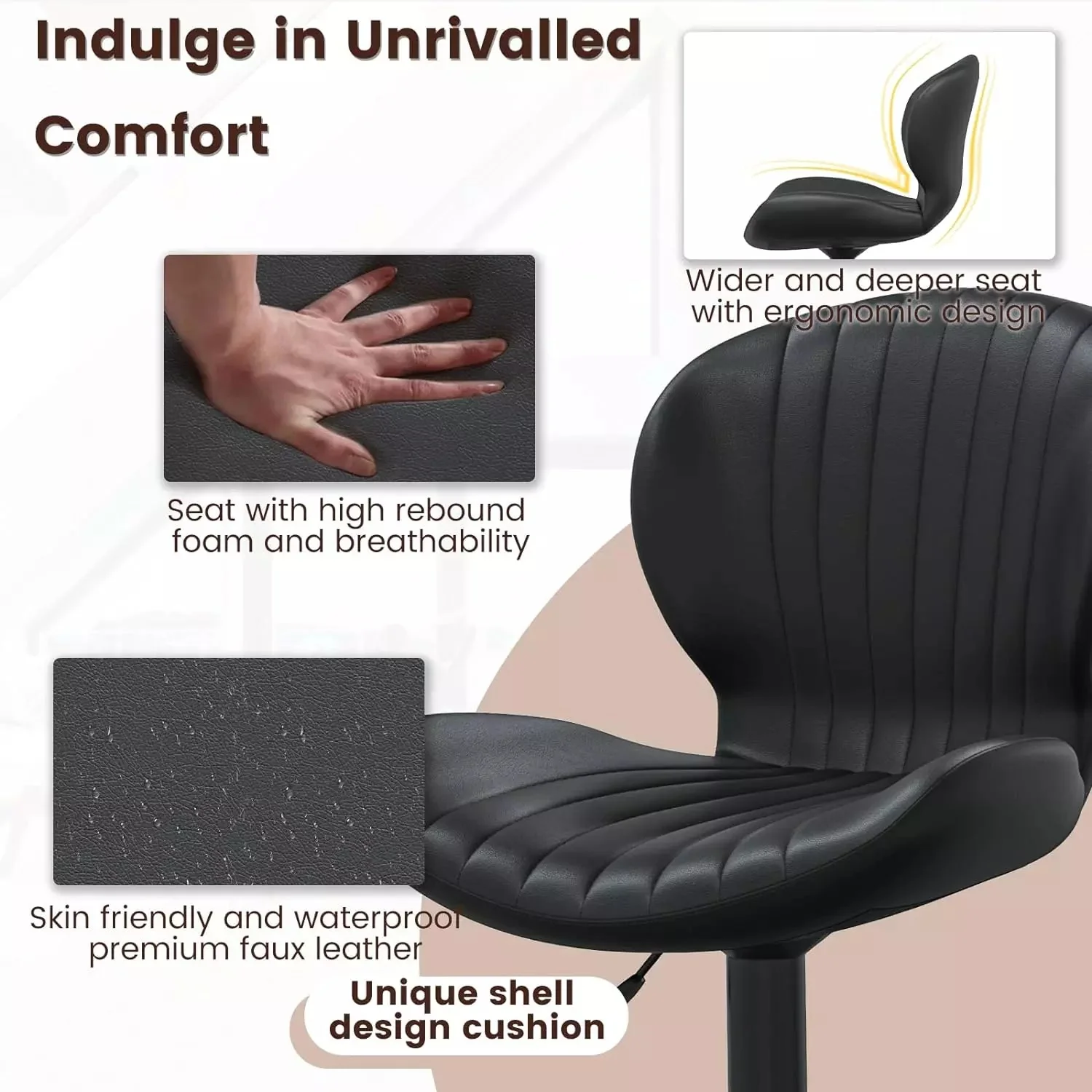 Waleaf Modern Adjustable Bar Stools,Leather Upholstered Swivel Counter Stools BAR06 - Image 26